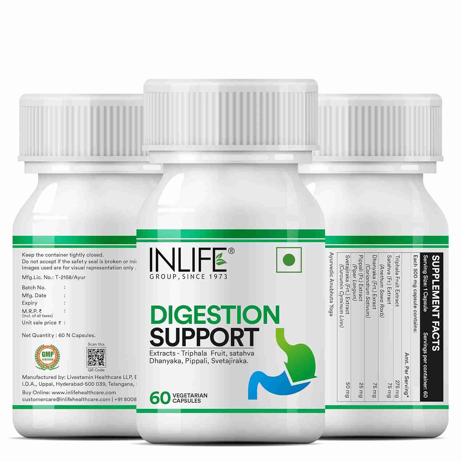 Inlife | Digestion Support Supplement | For Men and Women | 60 Veg Cap