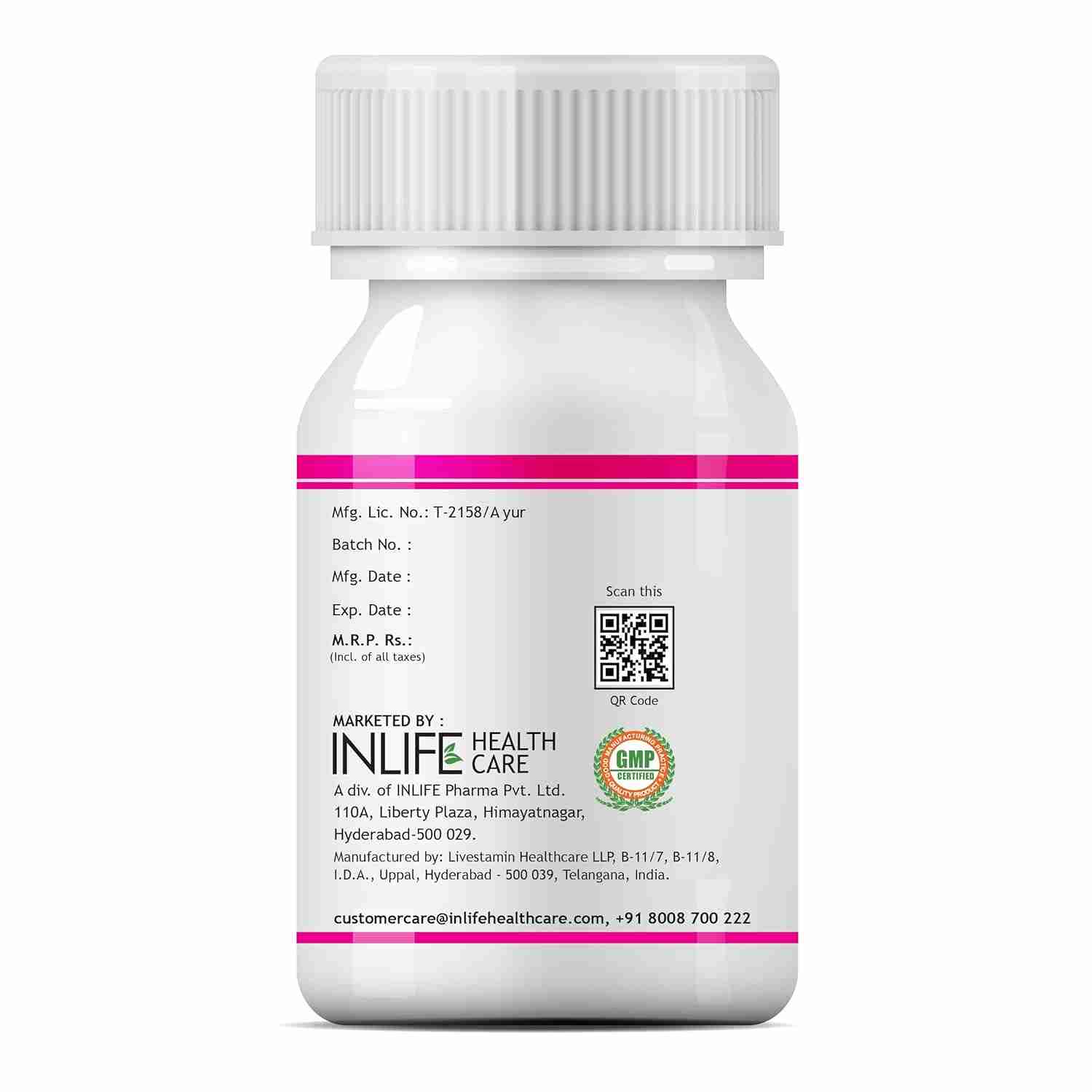 Inlife | Hair Support Supplement, Bhringraj, Brahmi, Ashwagandha and other Ayurvedic Herbs 500 mg | 60 Veg Cap