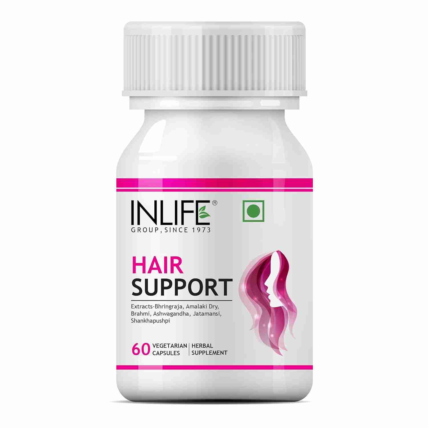 Inlife | Hair Support Supplement, Bhringraj, Brahmi, Ashwagandha and other Ayurvedic Herbs 500 mg | 60 Veg Cap