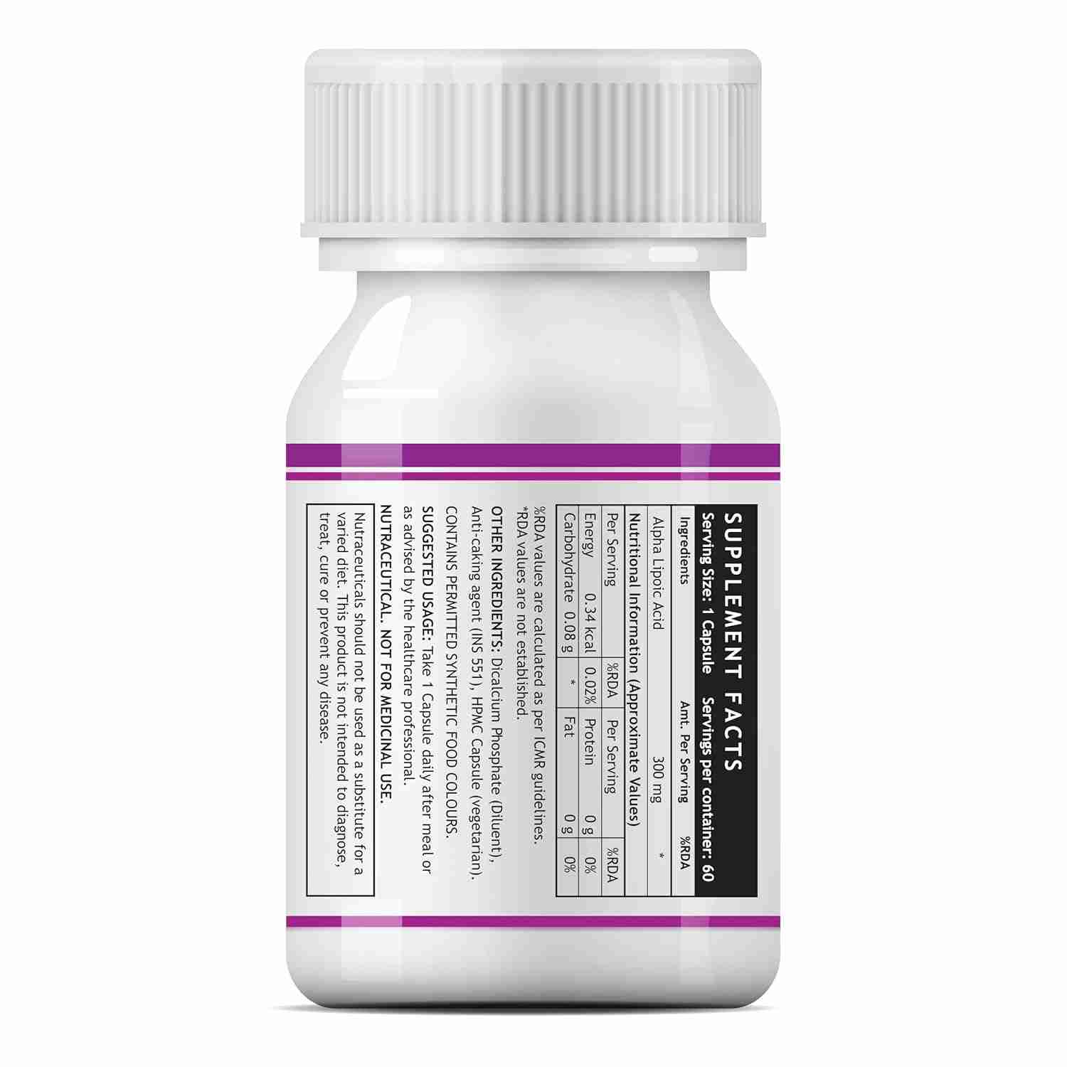 Inlife | Alpha Lipoic Acid 300mg | ALA Supplement | 60 Veg Cap (Pack of 1, 60)