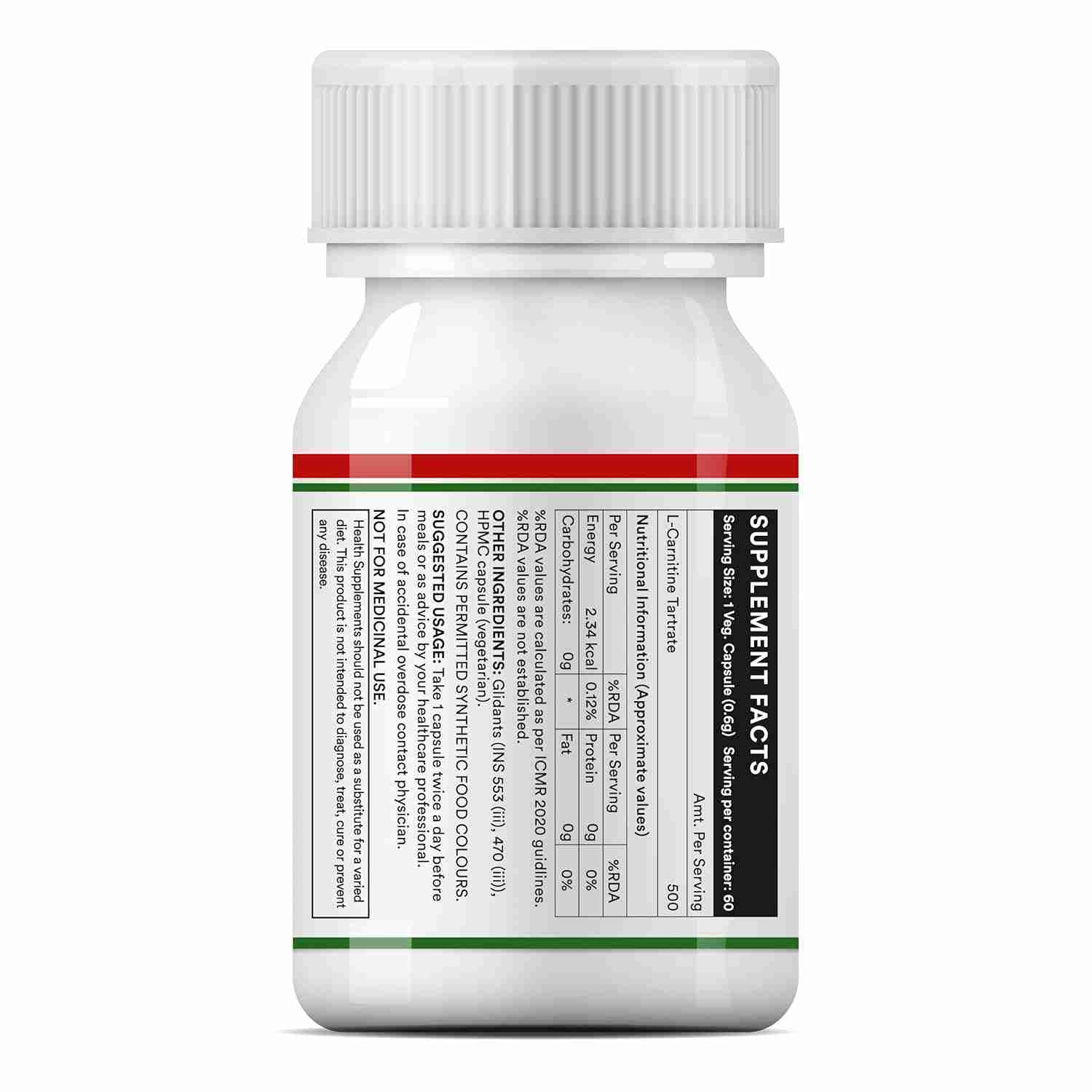 Inlife | L|Carnitine L|Tartrate Capsules 1000mg | Supplement for Men Women | 60 Veg Cap