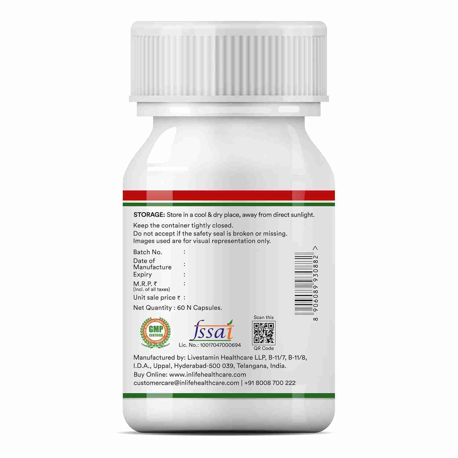 Inlife | L|Carnitine L|Tartrate Capsules 1000mg | Supplement for Men Women | 60 Veg Cap