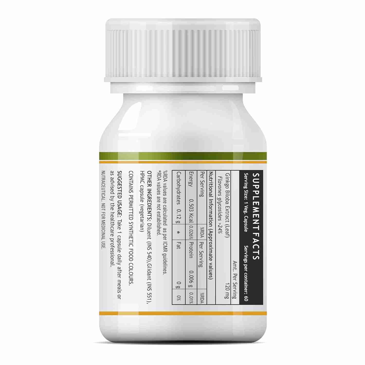 Inlife | Ginkgo Biloba Extract Capsules 120mg | Herbal Supplement | Memory Support | 60 Veg Cap