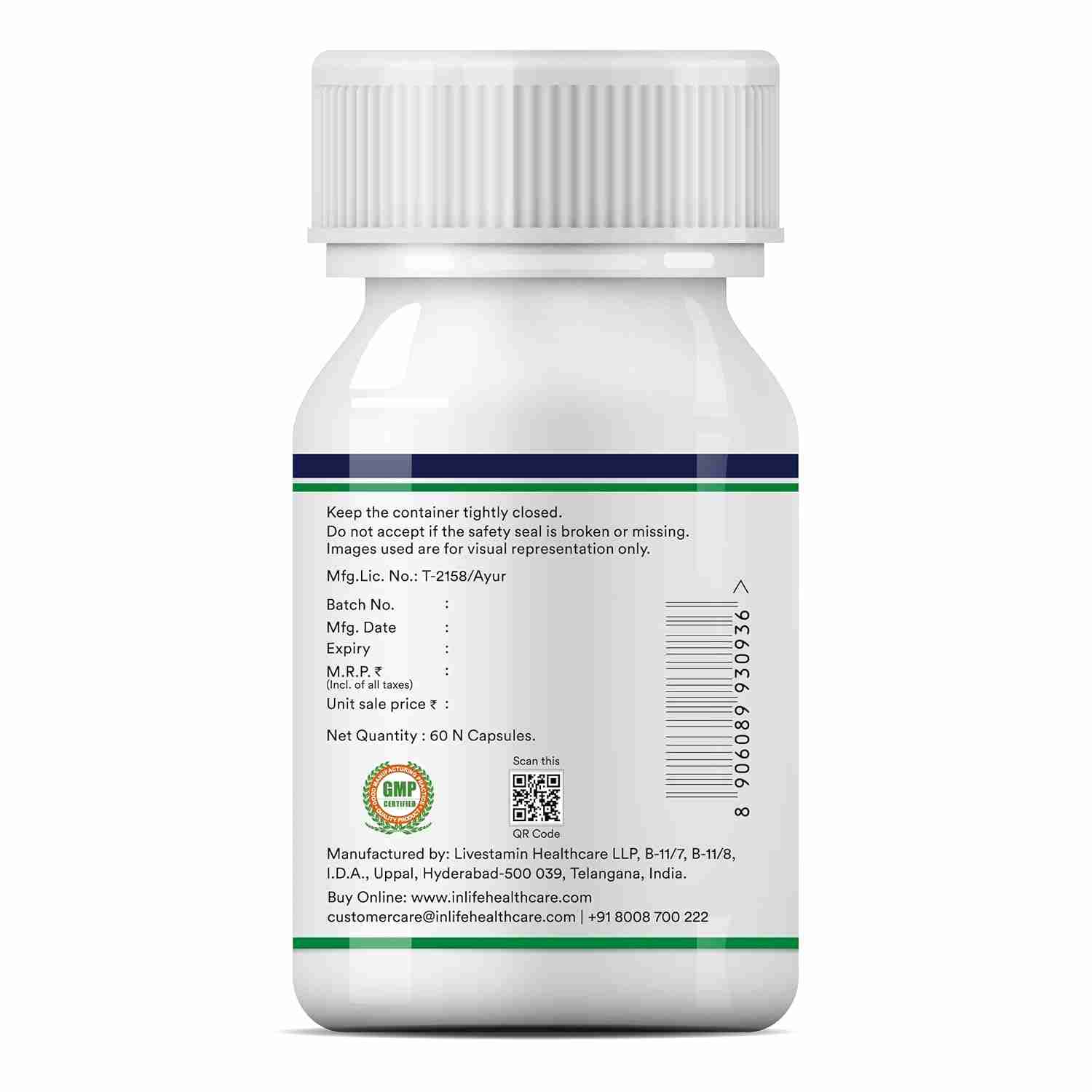 Inlife | Bhringraj Capsules for Hair | Supports Healthy Hair for Women & Men, 500mg | 60 Veg Cap