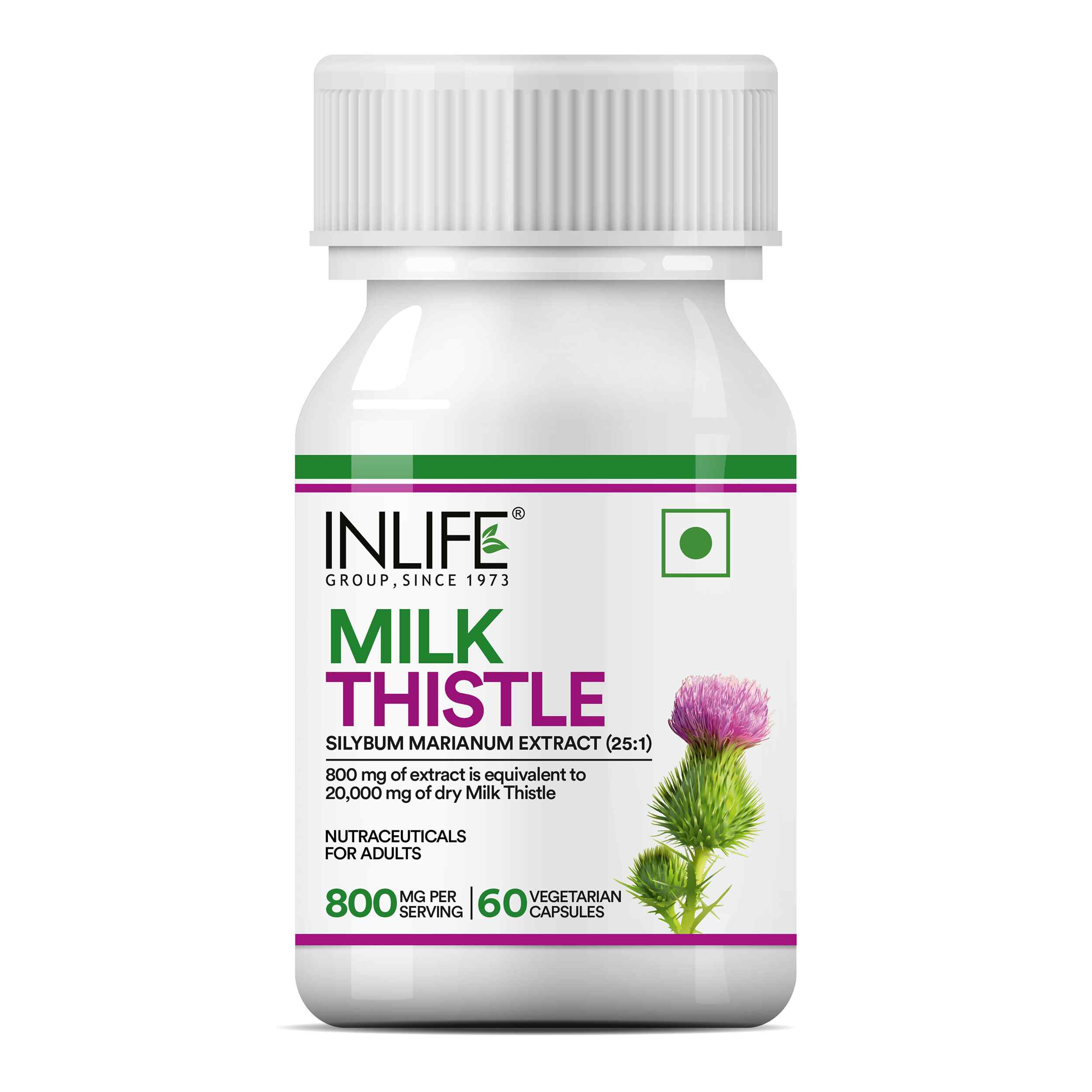 Inlife | Milk Thistle 800mg Silymarin | Silybum Marianum Extract 25:1 | Liver Health & Detox Function | Men Women | 60 Veg Cap