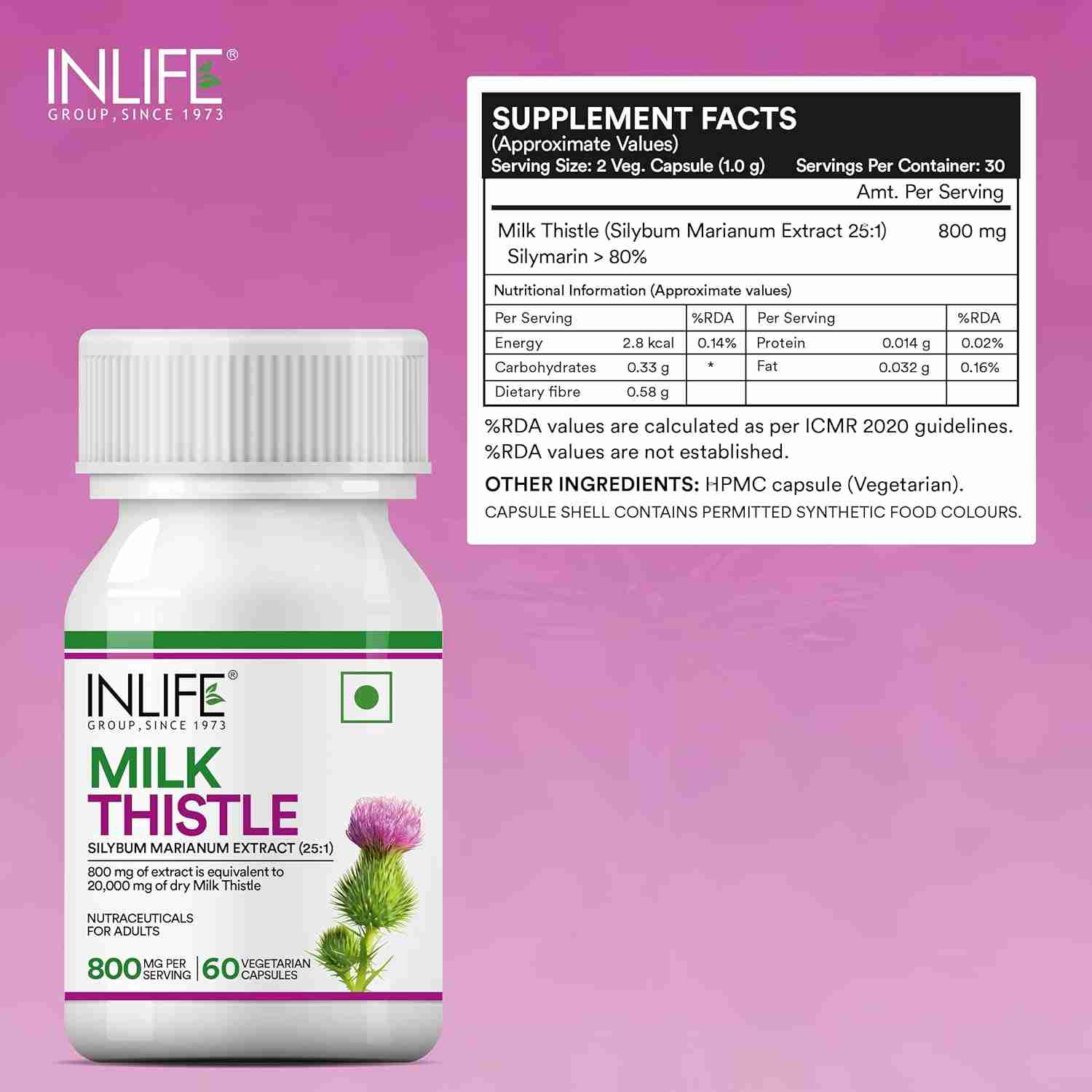 Inlife | Milk Thistle Extract 800mg | 80% Silymarin Liver Support Supplement | 60 Veg Cap