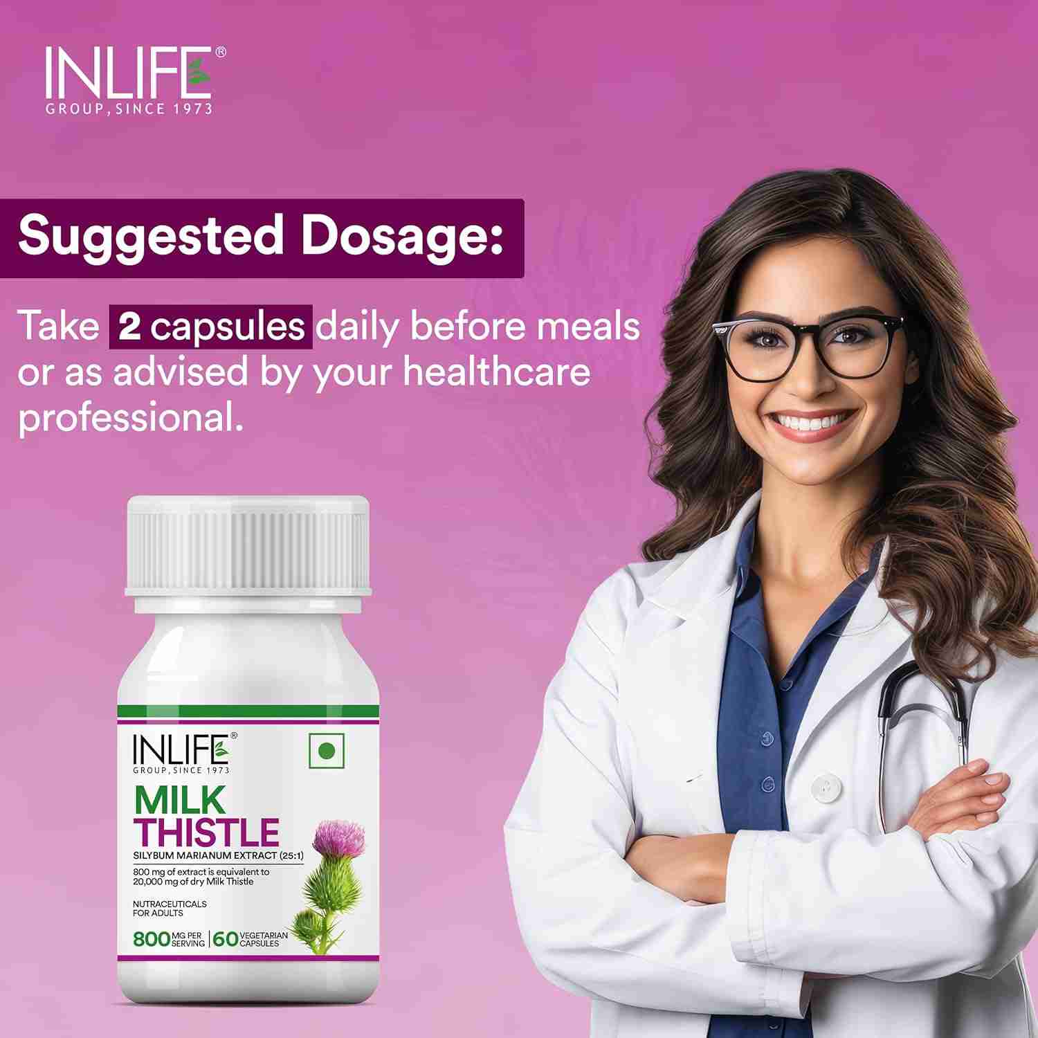 Inlife | Milk Thistle Extract 800mg | 80% Silymarin Liver Support Supplement | 60 Veg Cap