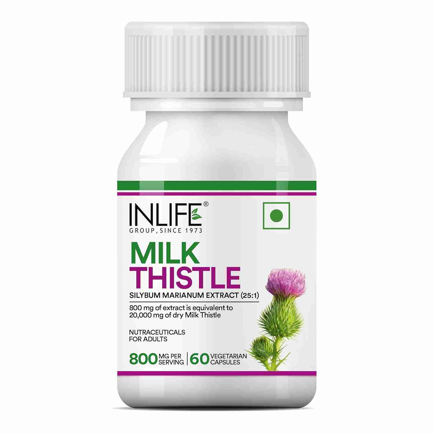 Inlife | Milk Thistle Extract 800mg | 80% Silymarin Liver Support Supplement | 60 Veg Cap