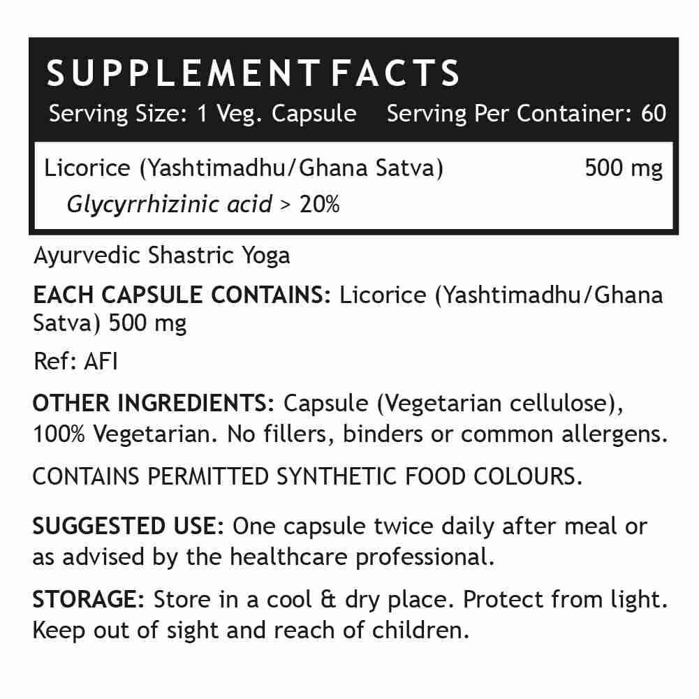 Inlife | Licorice Root Extract (Yastimadhu) Standardized to 20% Glycyrrhizinic Acid Supplement, 500 mg | 60 Veg Cap