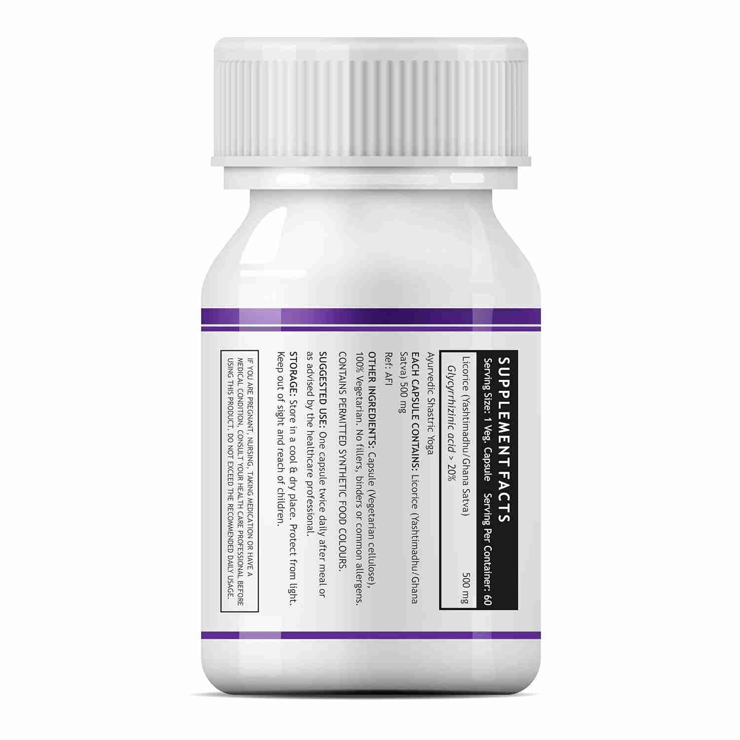 Inlife | Licorice Root Extract (Yastimadhu) Standardized to 20% Glycyrrhizinic Acid Supplement, 500 mg | 60 Veg Cap