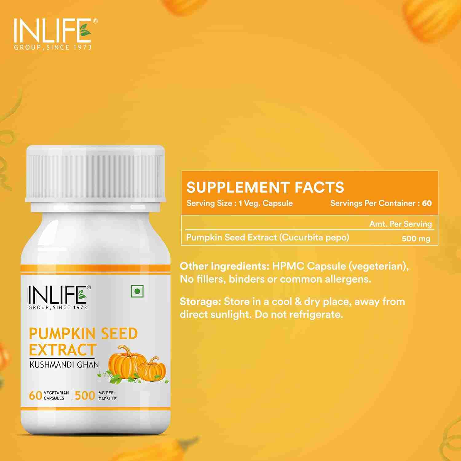 Inlife | Pumpkin Seed Extract Supplement, 500 mg | 60 Veg Cap