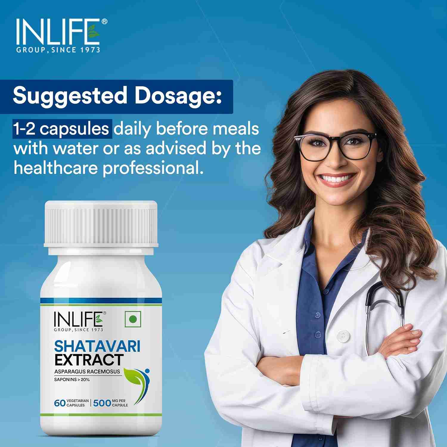 Inlife | Shatavari Capsule for Women 500mg | Saponins > 20% | Herbal Supplement | 60 Veg Cap