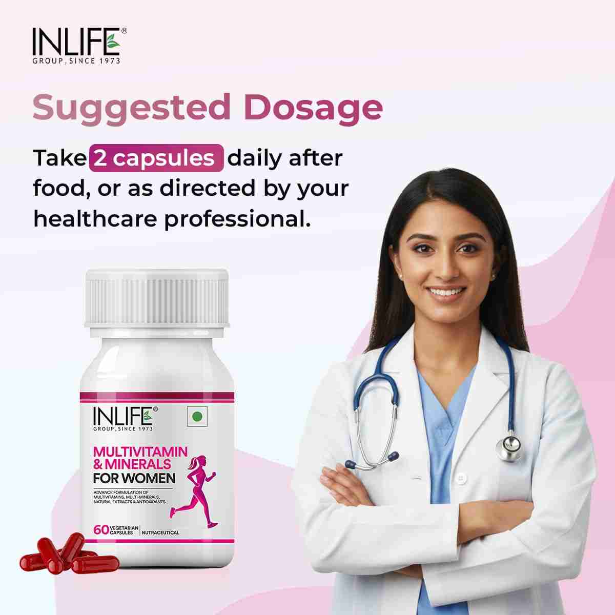 Inlife | Multivitamin for Women with Biotin, Vitamin D, Calcium, & Minerals for Energy, Hair, Skin, Nails, Bone | 60 Veg Capsules (Women)