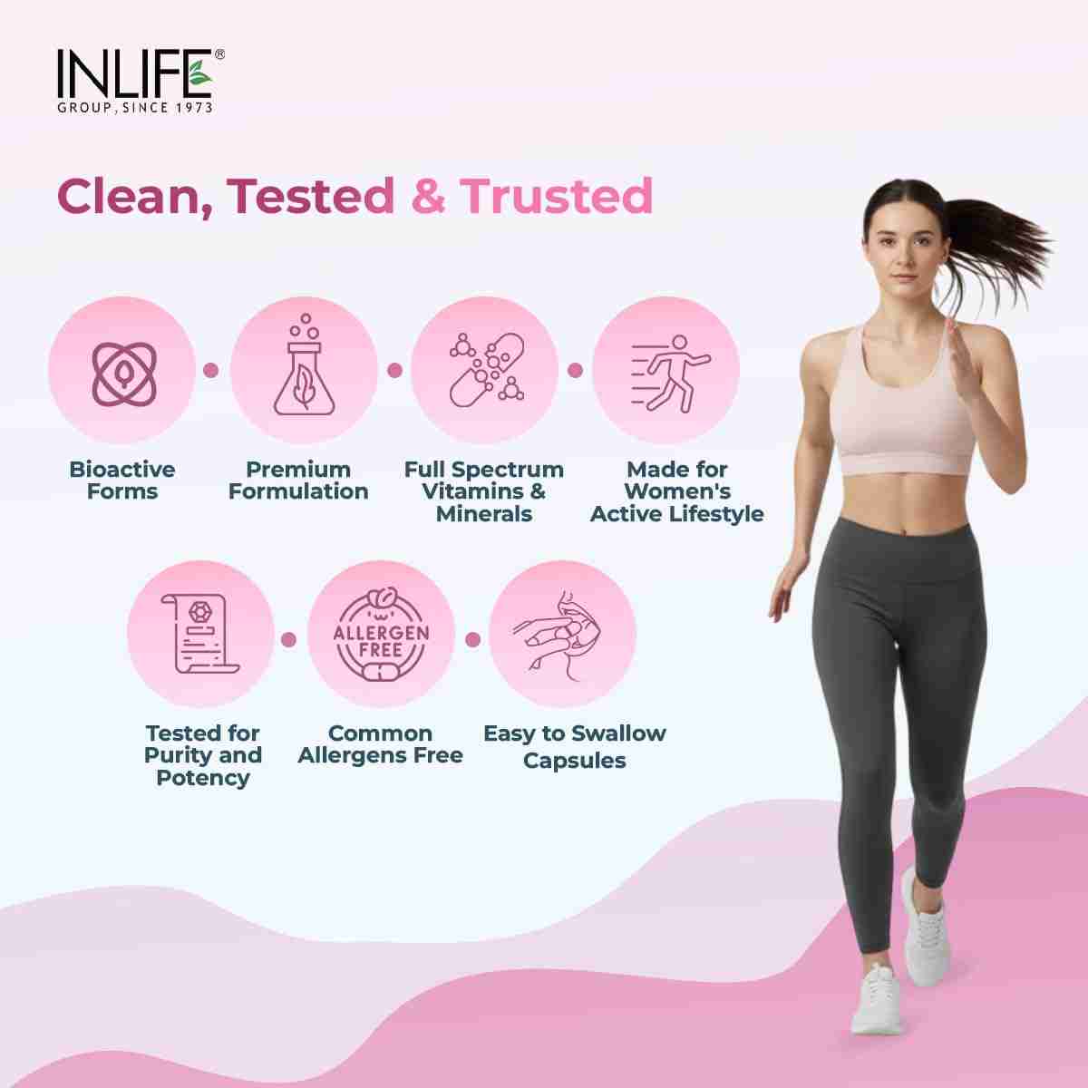 Inlife | Multivitamin for Women with Biotin, Vitamin D, Calcium, & Minerals for Energy, Hair, Skin, Nails, Bone | 60 Veg Capsules (Women)
