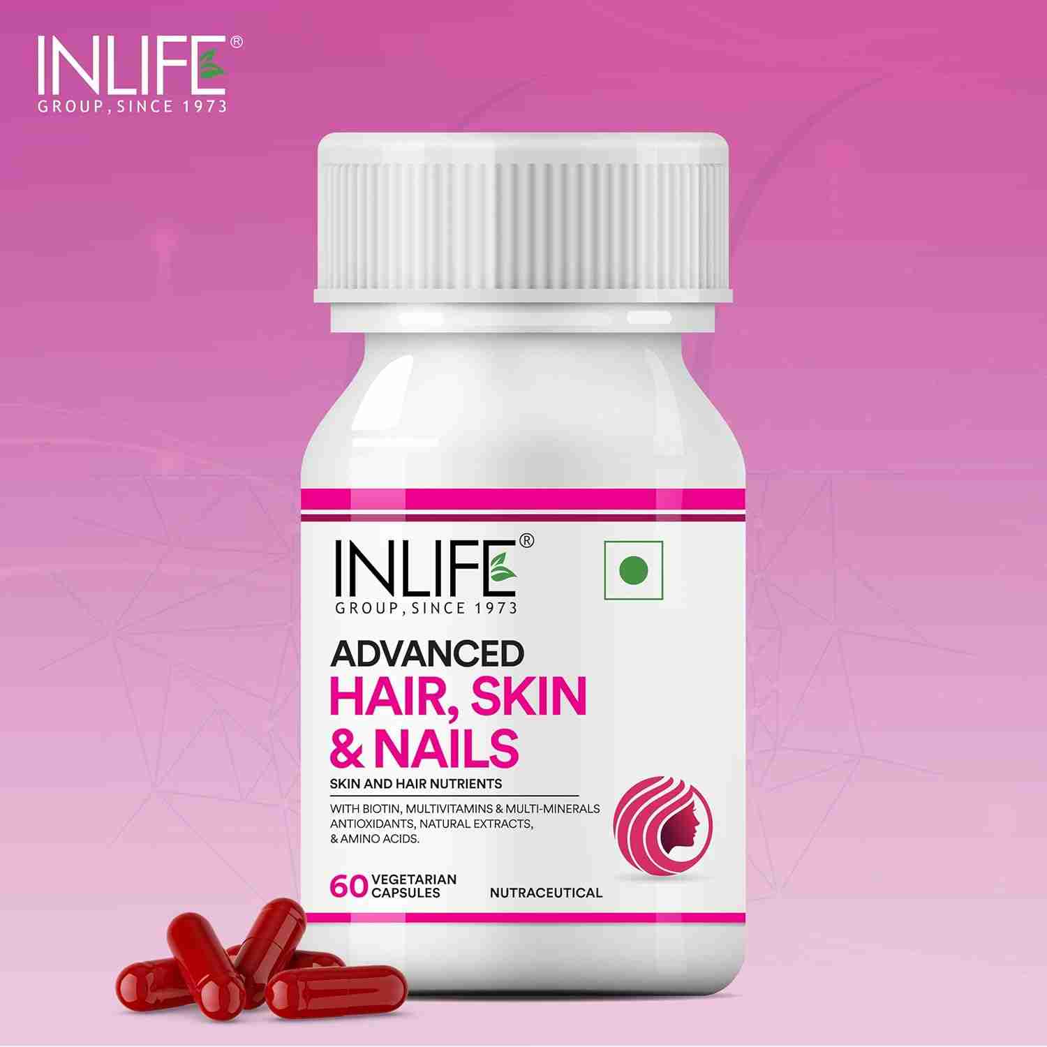 Inlife | Biotin Advanced Hair Skin & Nails Supplement with Multivitamin Minerals Amino Acids for Hair Care | 60 Veg Cap