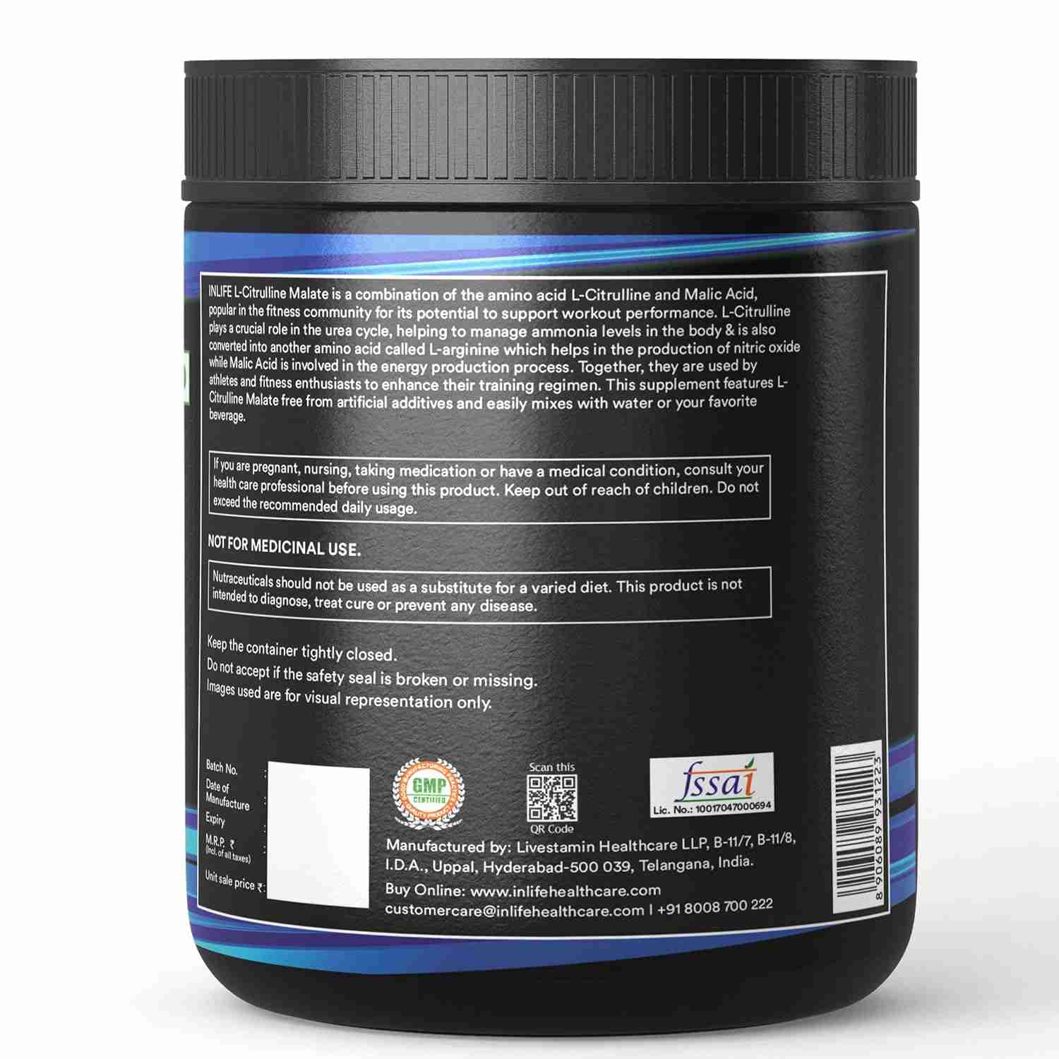 Inlife | L Citrulline Powder 2000mg | Boosts Nitric Oxide, Pre Workout Supplements for Men & Women | Unflavoured | 100 SERVINGS | 200g