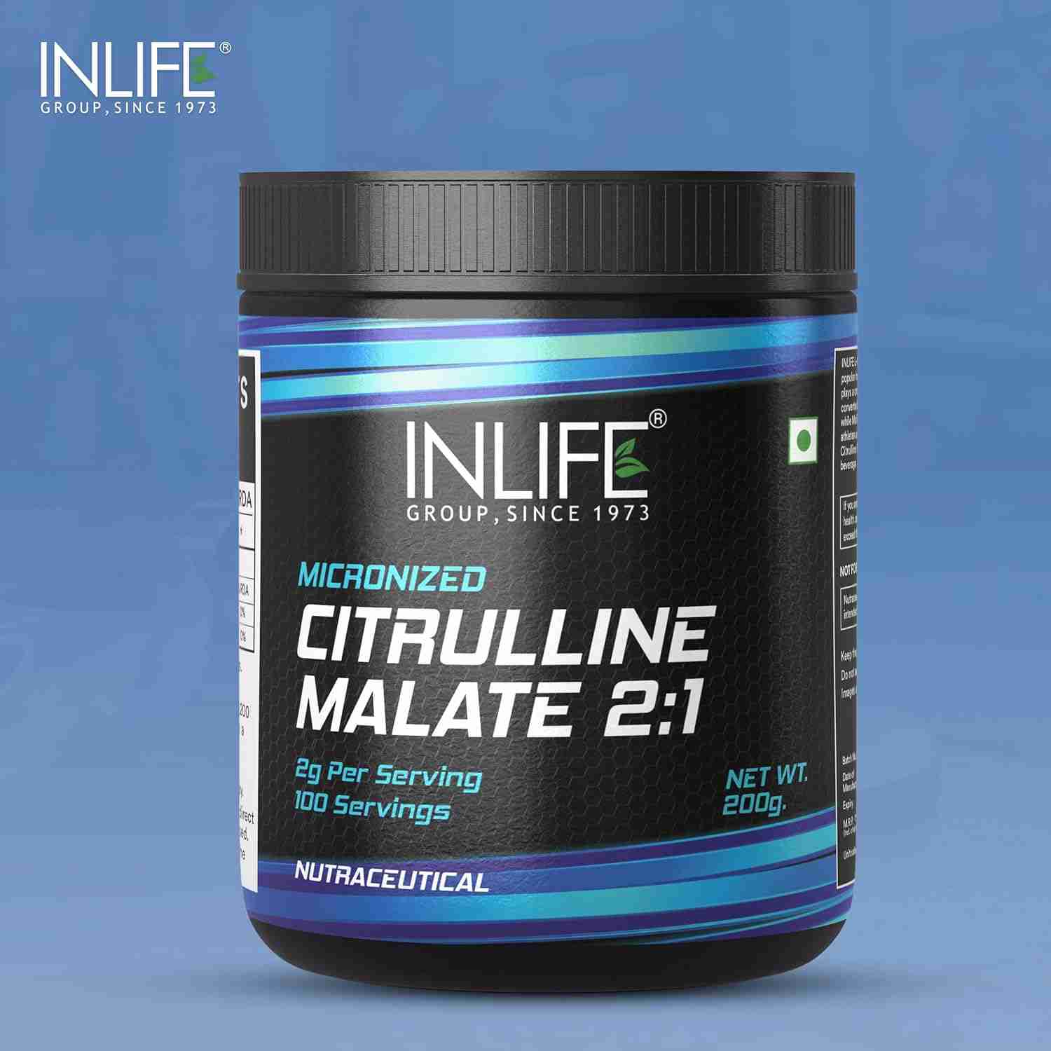Inlife | L Citrulline Powder 2000mg | Boosts Nitric Oxide, Pre Workout Supplements for Men & Women | Unflavoured | 100 SERVINGS | 200g