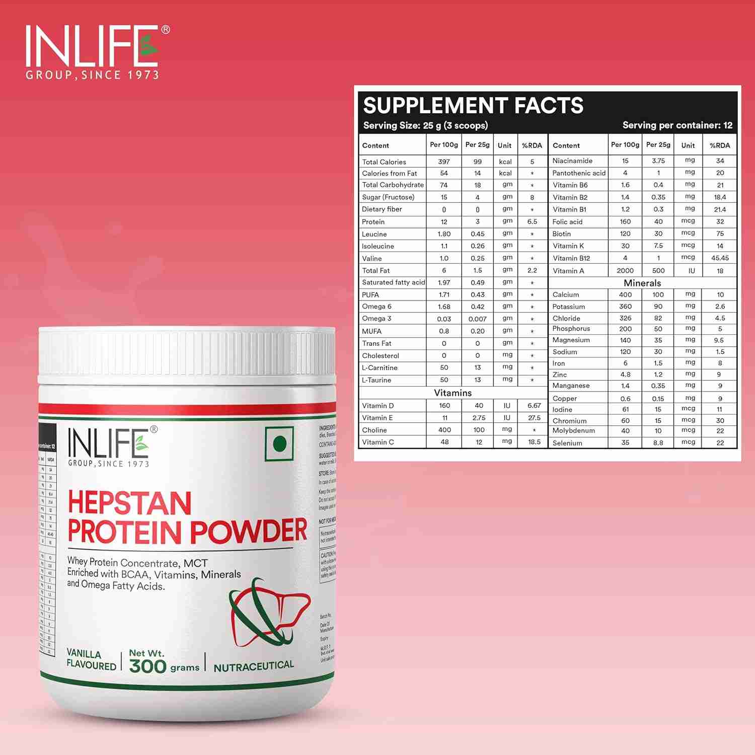Inlife | Hepstan Liver Care Supplement | Whey Protein Powder with Vitamins Minerals & BCAAs | Nutraceutical for Men and Women – 300g (Vanilla)