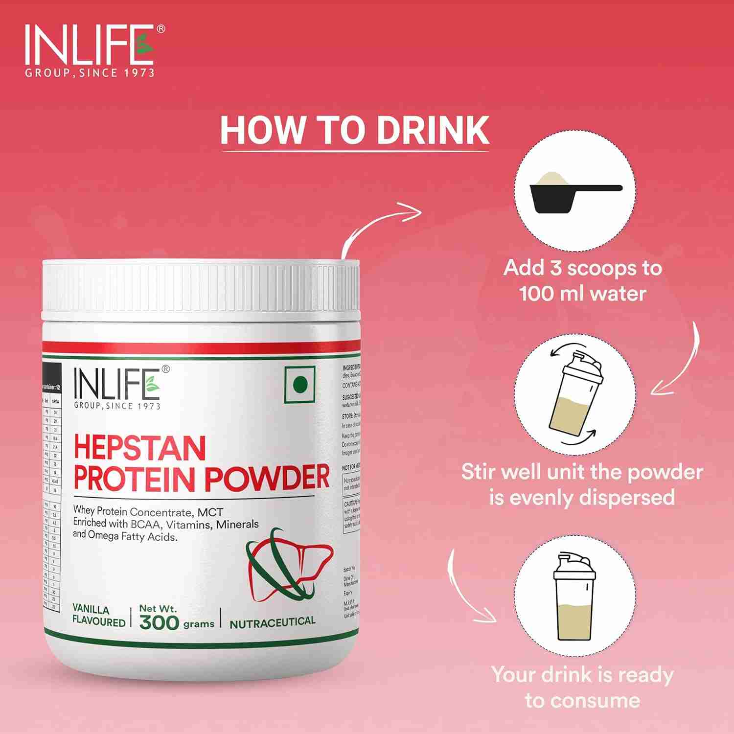 Inlife | Hepstan Liver Care Supplement | Whey Protein Powder with Vitamins Minerals & BCAAs | Nutraceutical for Men and Women – 300g (Vanilla)