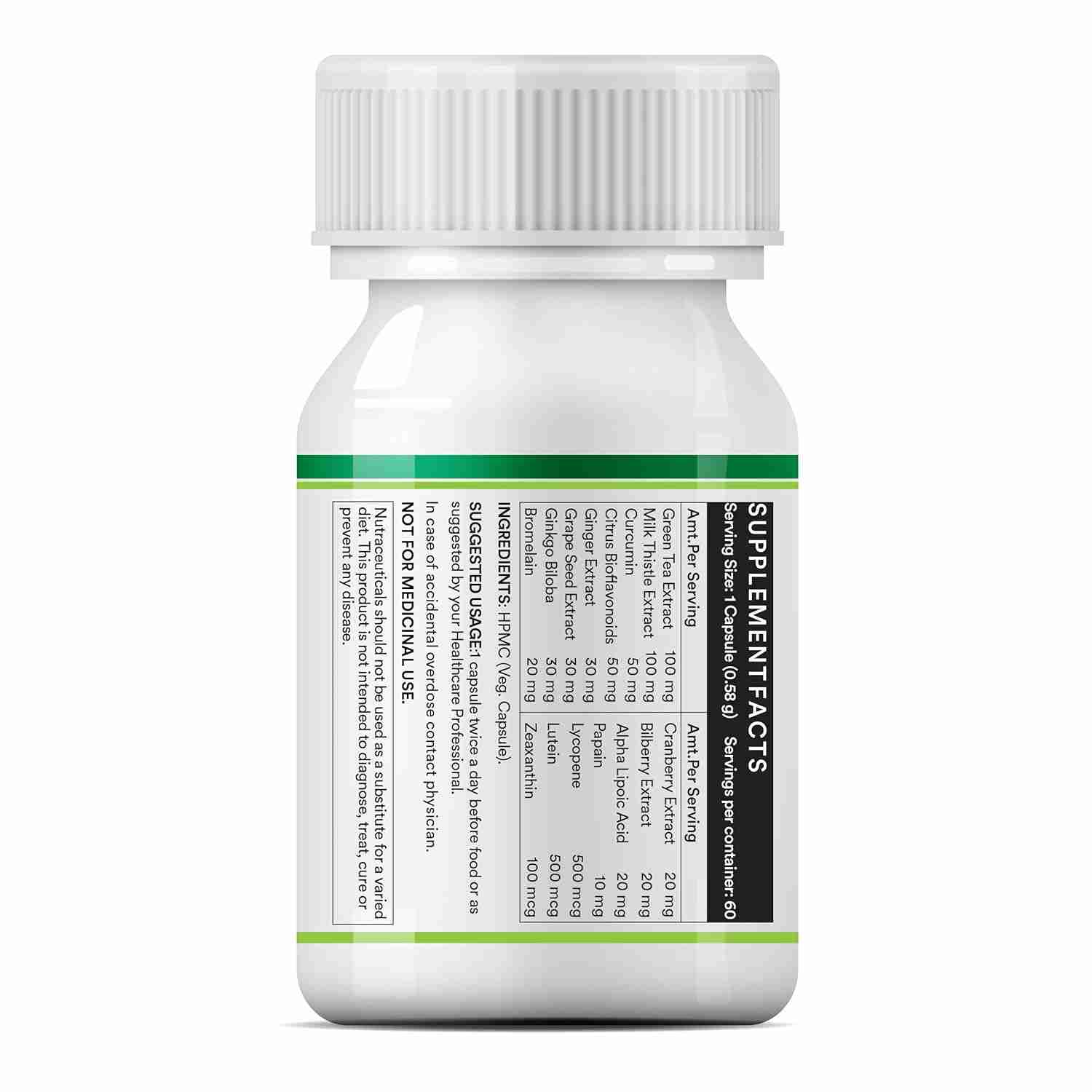 Inlife | Super Antioxidant Supplement | Milk Thistle, Curcumin, Ginkgo Biloba, Cranberry and more | 60 Veg Cap (Pack of 1)