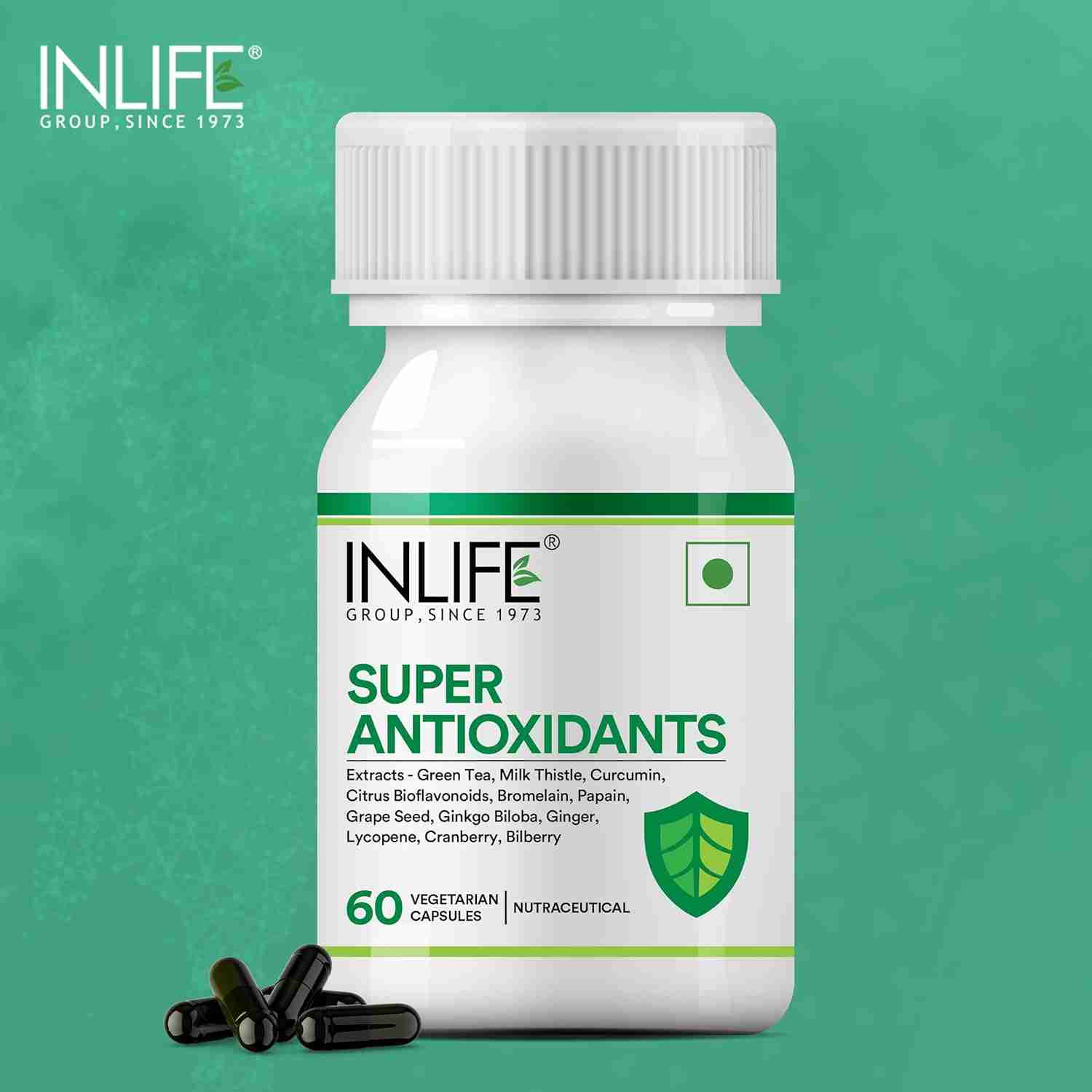 Inlife | Super Antioxidant Supplement | Milk Thistle, Curcumin, Ginkgo Biloba, Cranberry and more | 60 Veg Cap (Pack of 1)