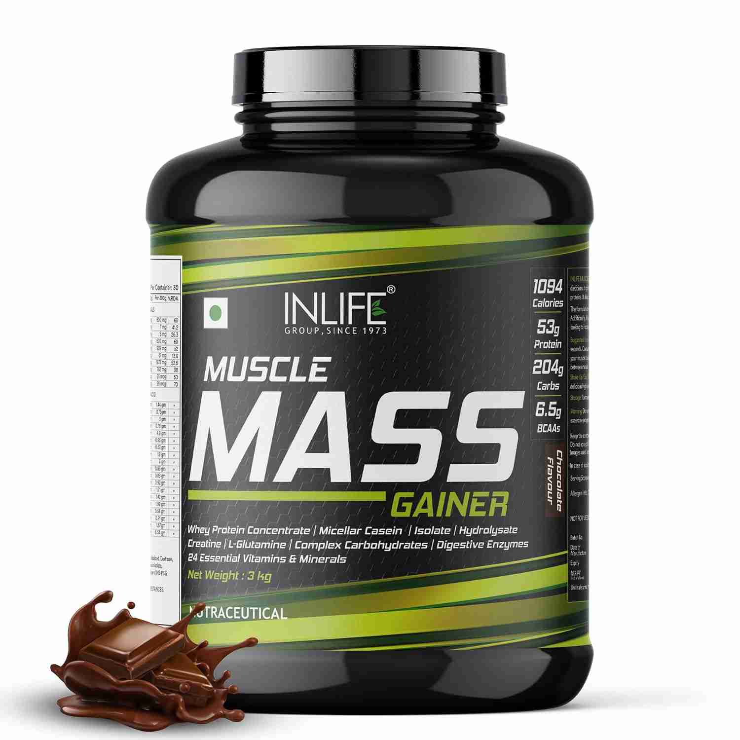 Inlife | Muscle Mass Gainer With Whey Protein Powder Body Building Supplement (Chocolate 3 kg)