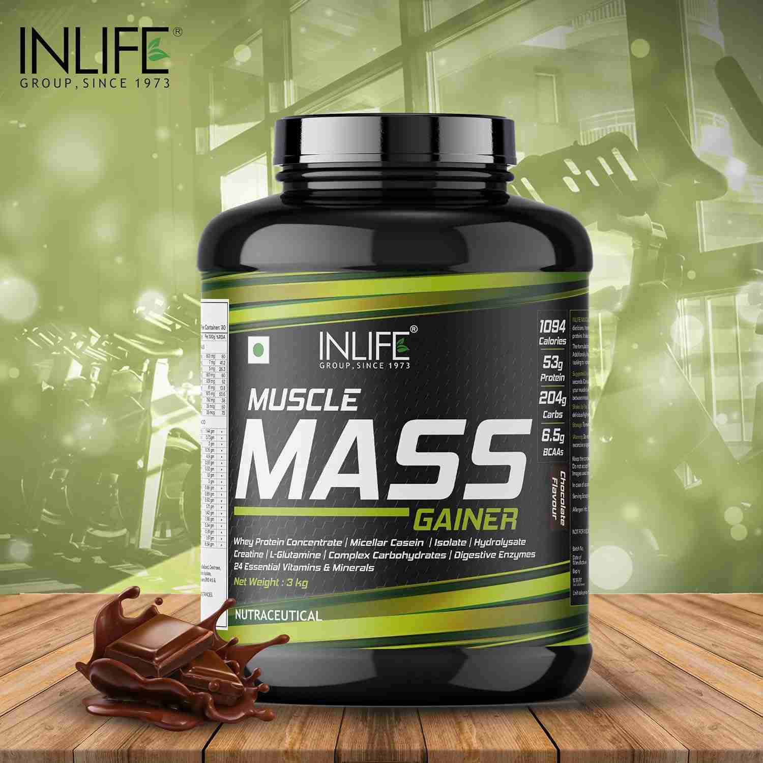Inlife | Muscle Mass Gainer With Whey Protein Powder Body Building Supplement (Chocolate 3 kg)