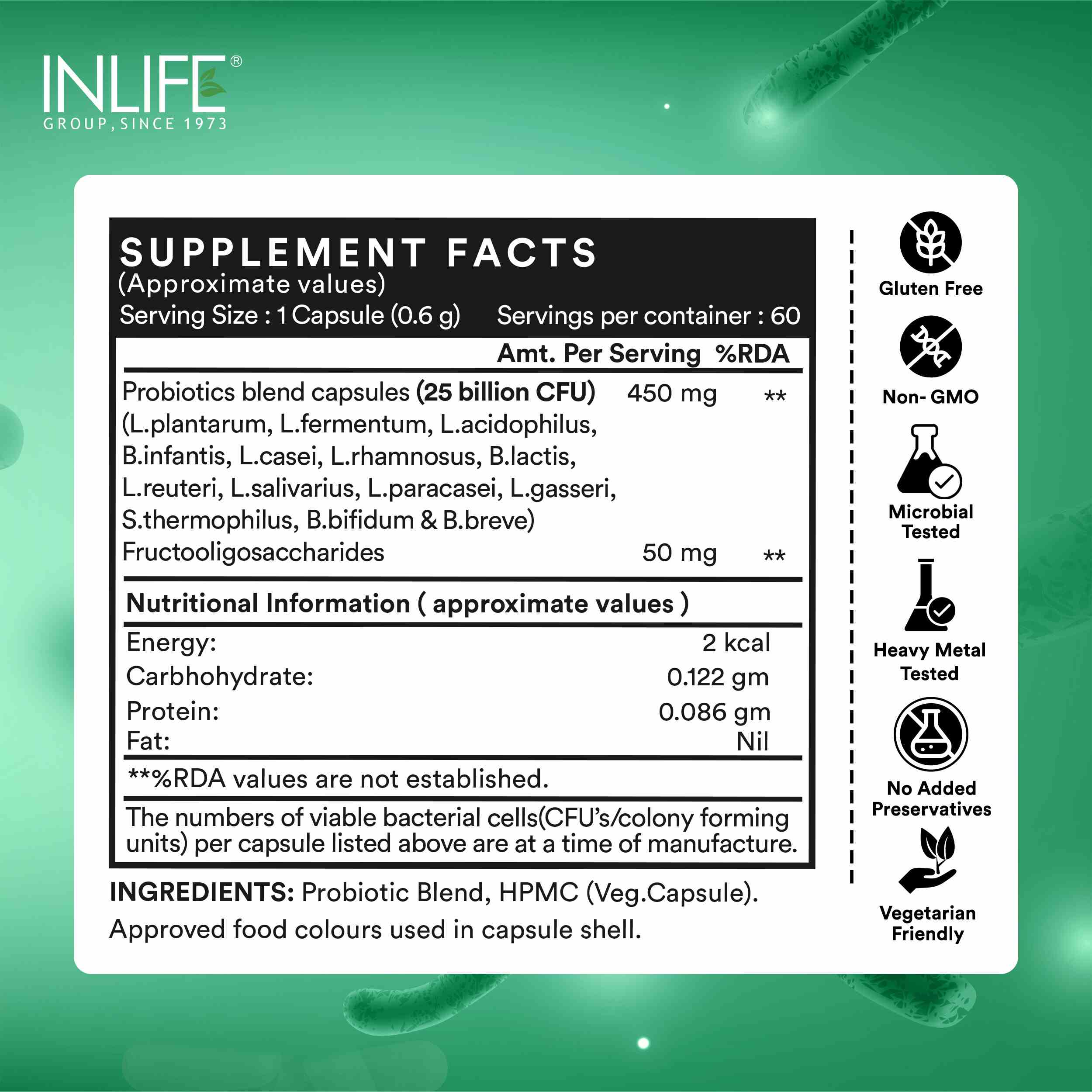 Inlife | Prebiotic & Probiotic Forte 25 Billion CFU | 14 Strains with Lactobacillus Reuteri | Gut Digestive & Immune Health | Men Women | 60 Veg Cap
