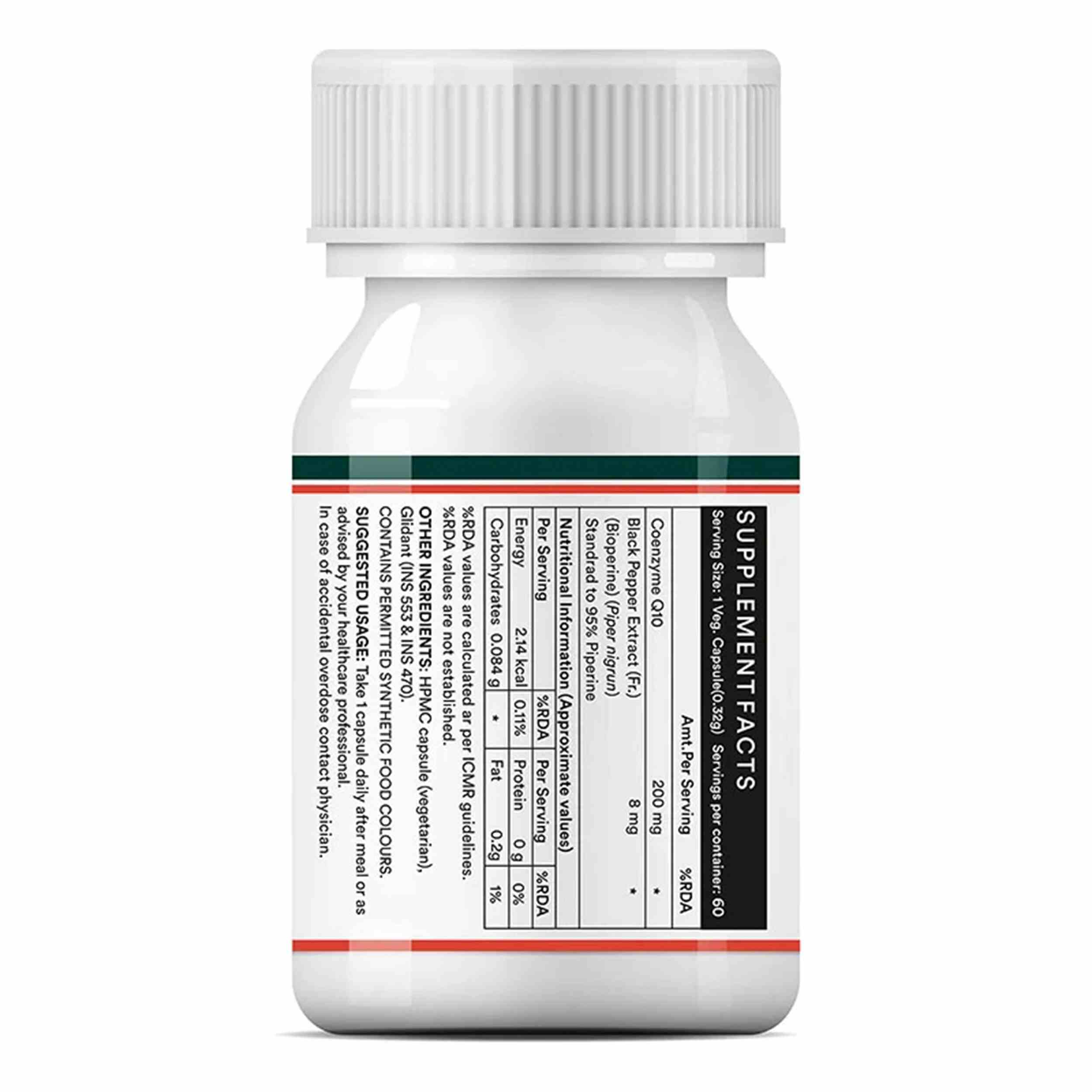 Inlife | Coenzyme Q10 CoQ10 200mg with Piperine Bioperine 8mg | Ubiquinone | Heart Health & Cellular Energy Support | 60 Veg Cap