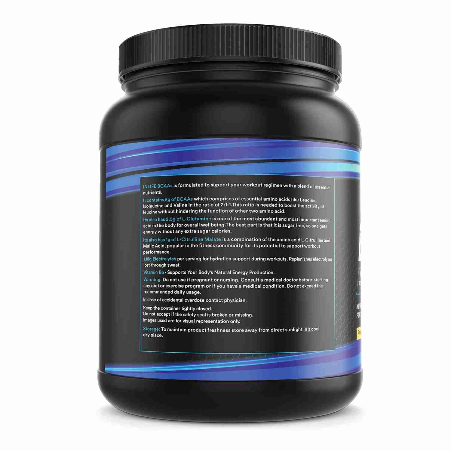 Inlife | BCAA Powder Supplement with Glutamine, Citrulline DL Malate, Vitamin B6 & Electrolytes | Amino Acids for Pre Post Intra Workout Energy Drinks for Athletes | Men & Women (Pineapple, 450g)