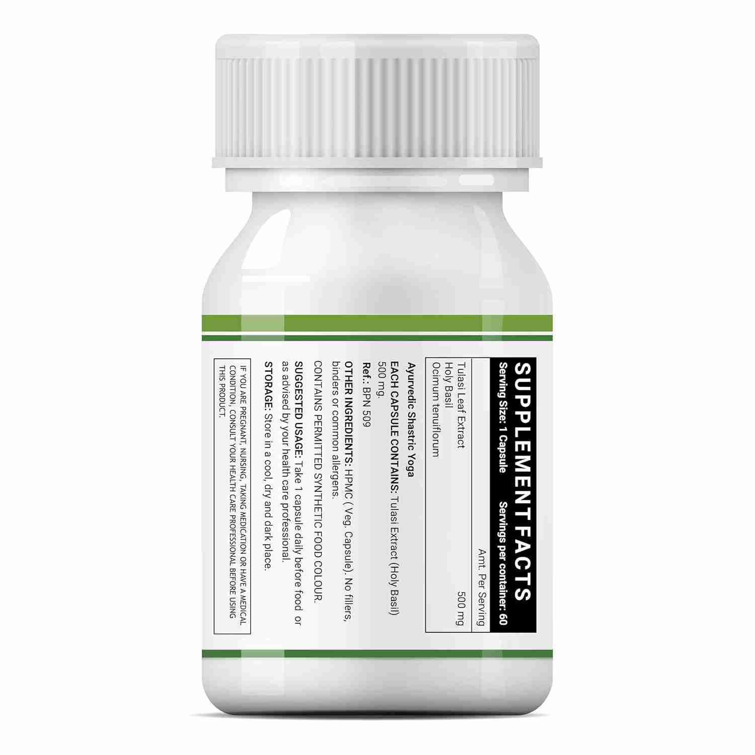 Inlife | Tulsi (Tulasi) Extract Capsules | Holy Basil | Pure Herbal Supplement | Natural Respiratory Wellness, 500mg – 60 Veg Cap (Pack of 1, 60)