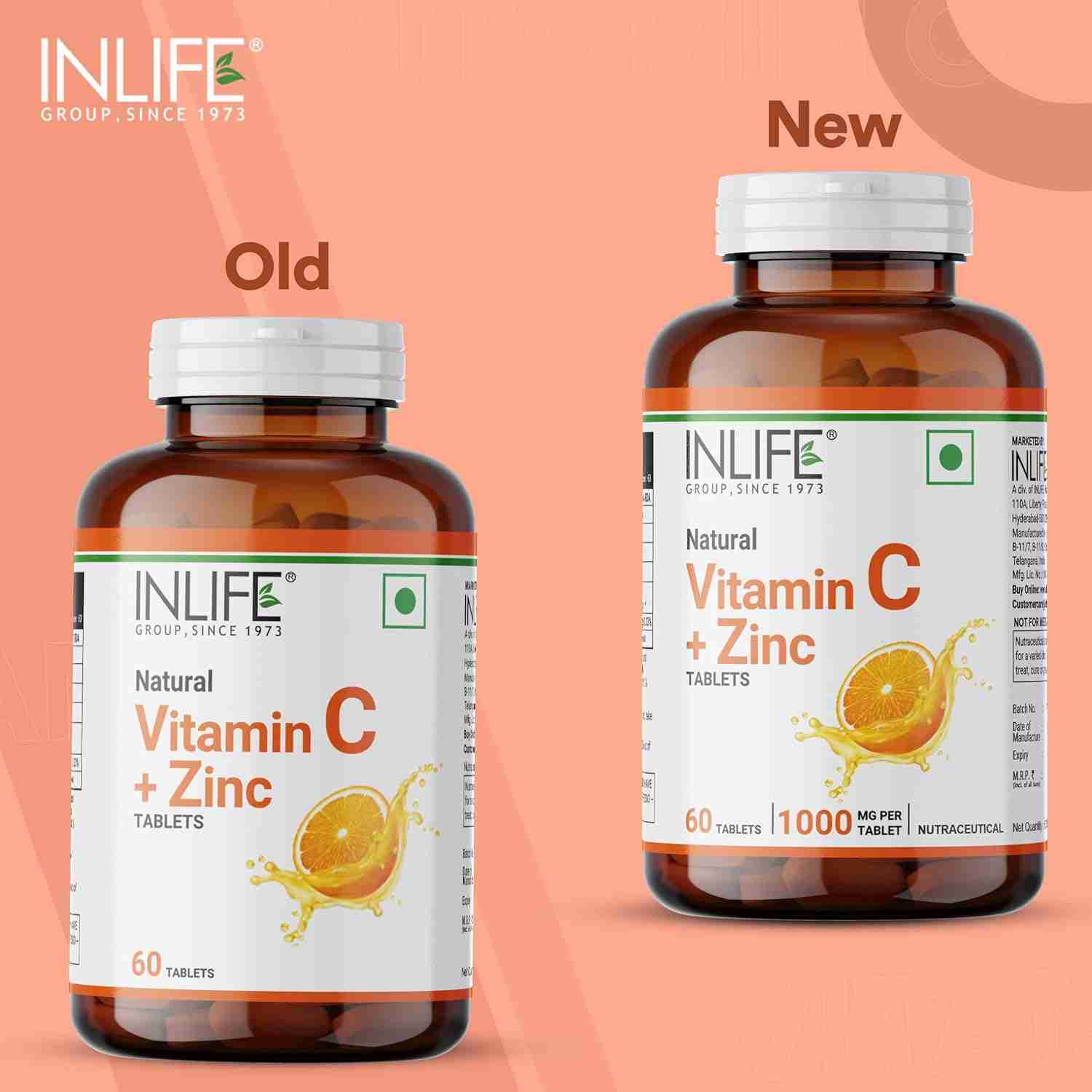 Inlife | Natural Vitamin C Amla Extract With Zinc For Immunity & Skin Care | 60 Veg Tablets (Pack of 1, 60)