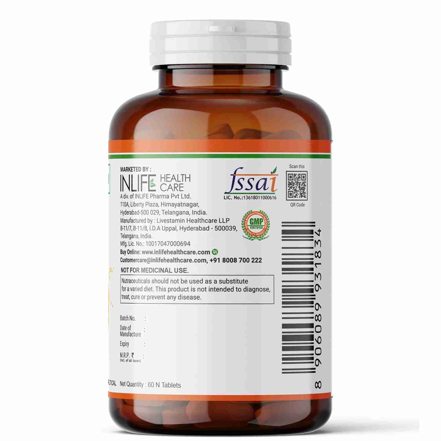 Inlife | Natural Vitamin C Amla Extract With Zinc For Immunity & Skin Care | 60 Veg Tablets (Pack of 1, 60)
