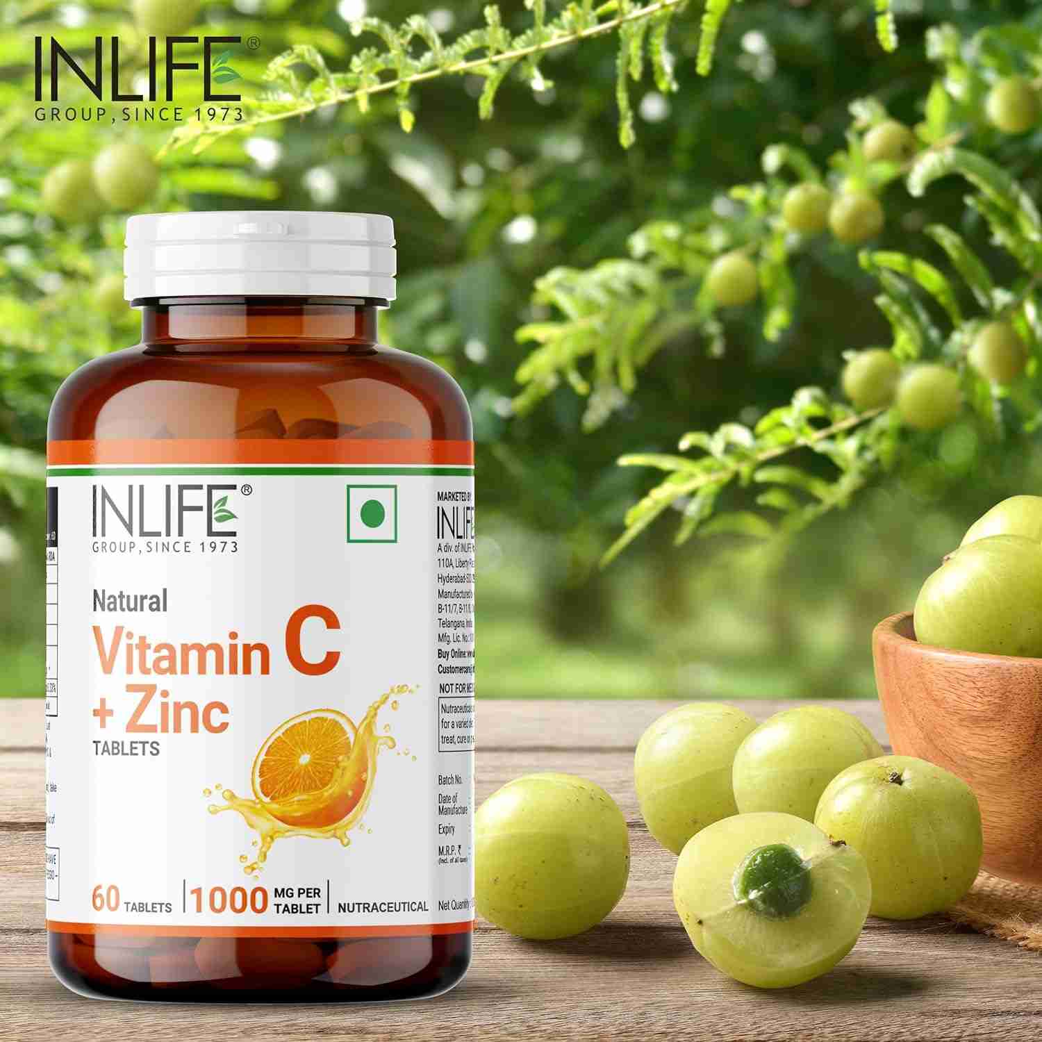 Inlife | Natural Vitamin C Amla Extract With Zinc For Immunity & Skin Care | 60 Veg Tablets (Pack of 1, 60)