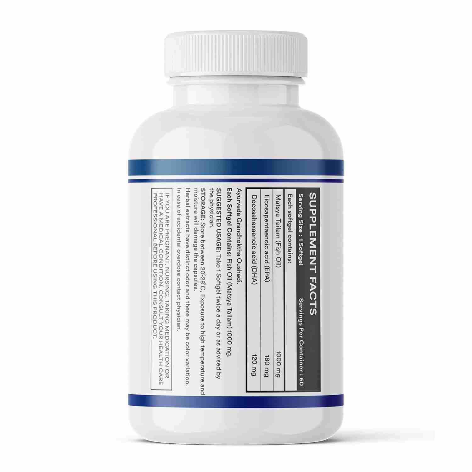 Inlife | Fish Oil Omega 3 Capsule 1000mg | Heart, Brain and Joint Health | Molecularly Distilled Highly Concentrated Supplement | 60 Softgels (Pack of 1, 60)