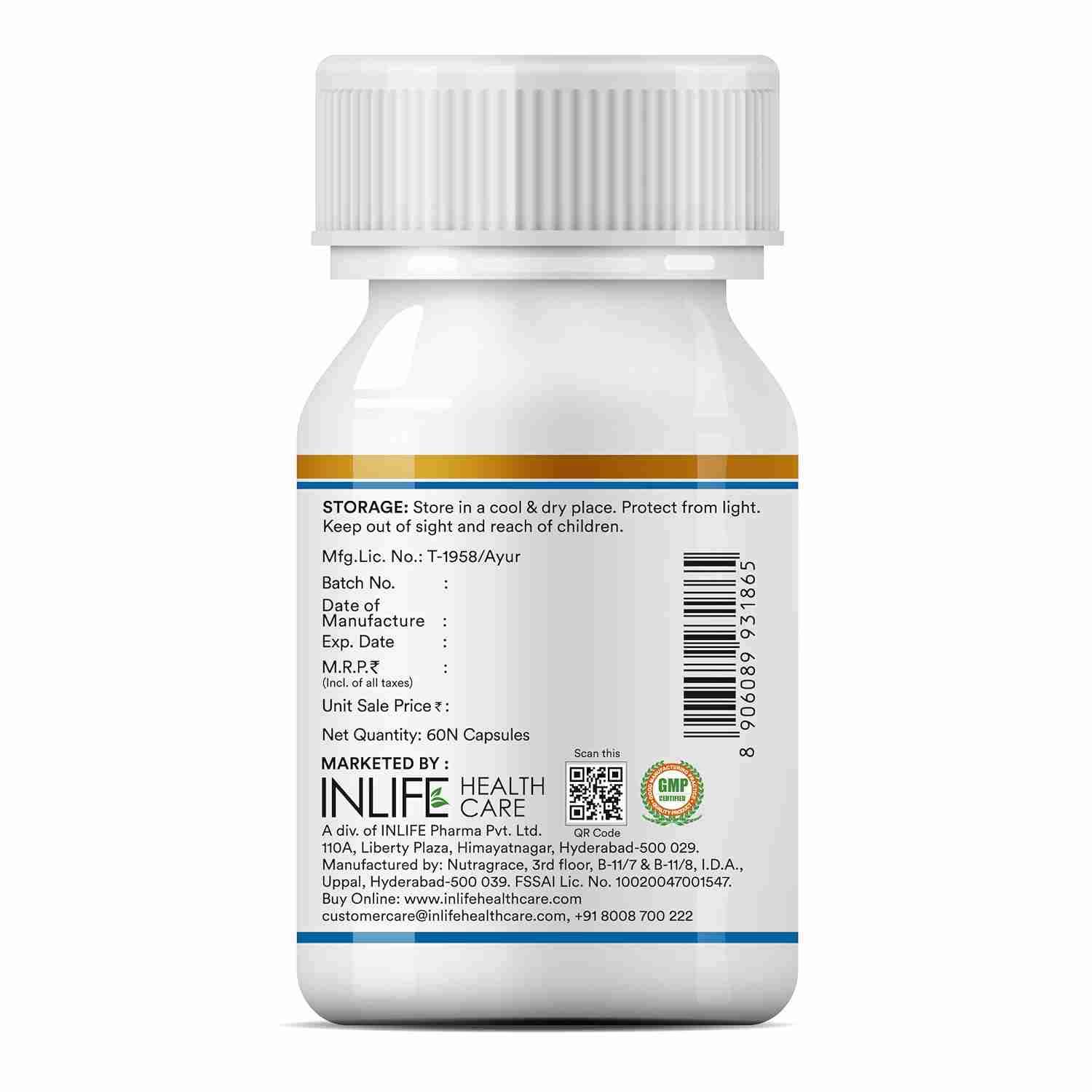 Inlife | Pure MCT Oil C8 C10 Keto Diet Friendly Advanced Products | Food Supplement, 500mg | 60 Liquid Filled Veg Cap (Pack of 1, 60)