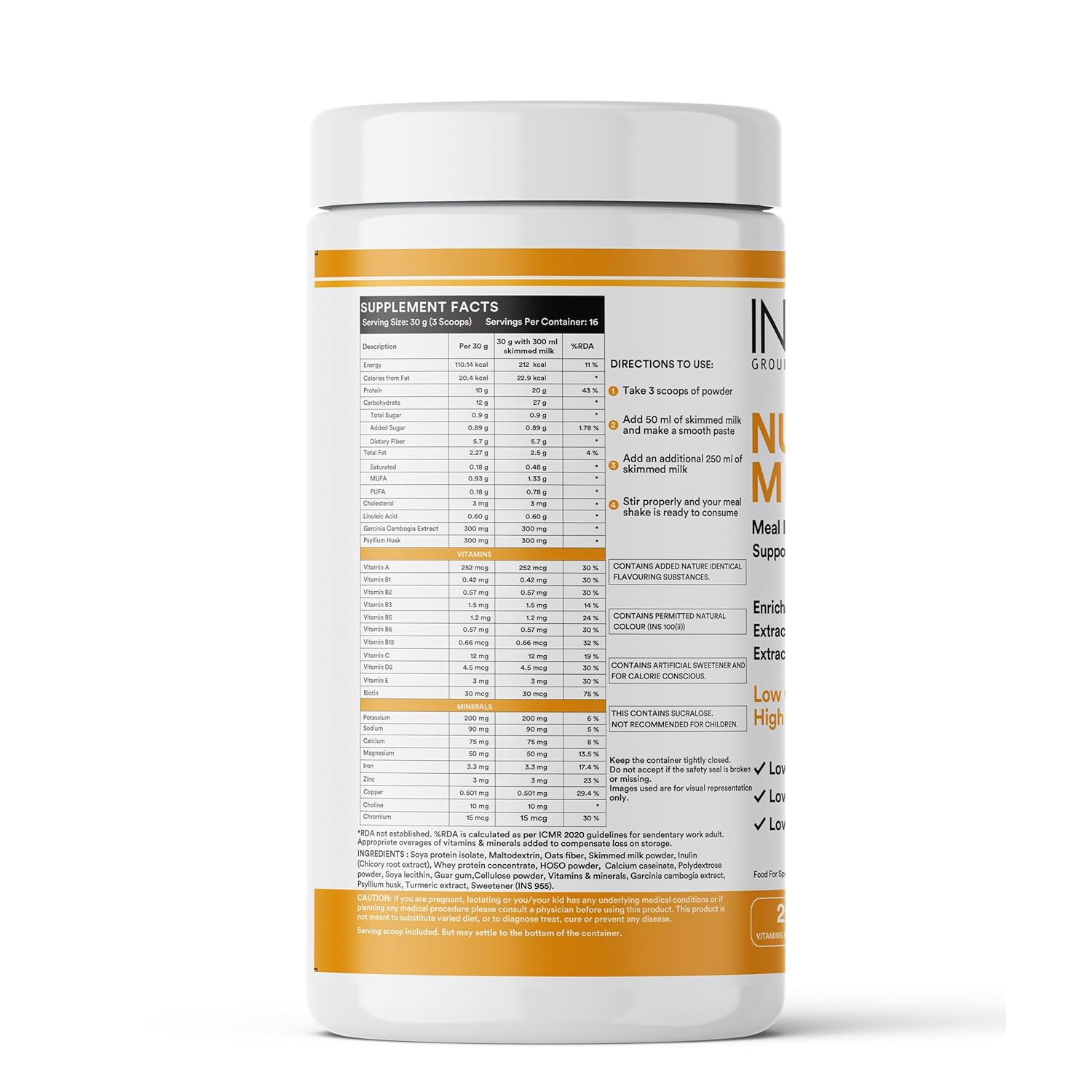 Inlife | Meal Replacement Shake | Weight Management, Nutritional Meal Protein Shake | Sugar Free, 20g Protein, 5g Fiber, 207 Calories, 500g (Mango)