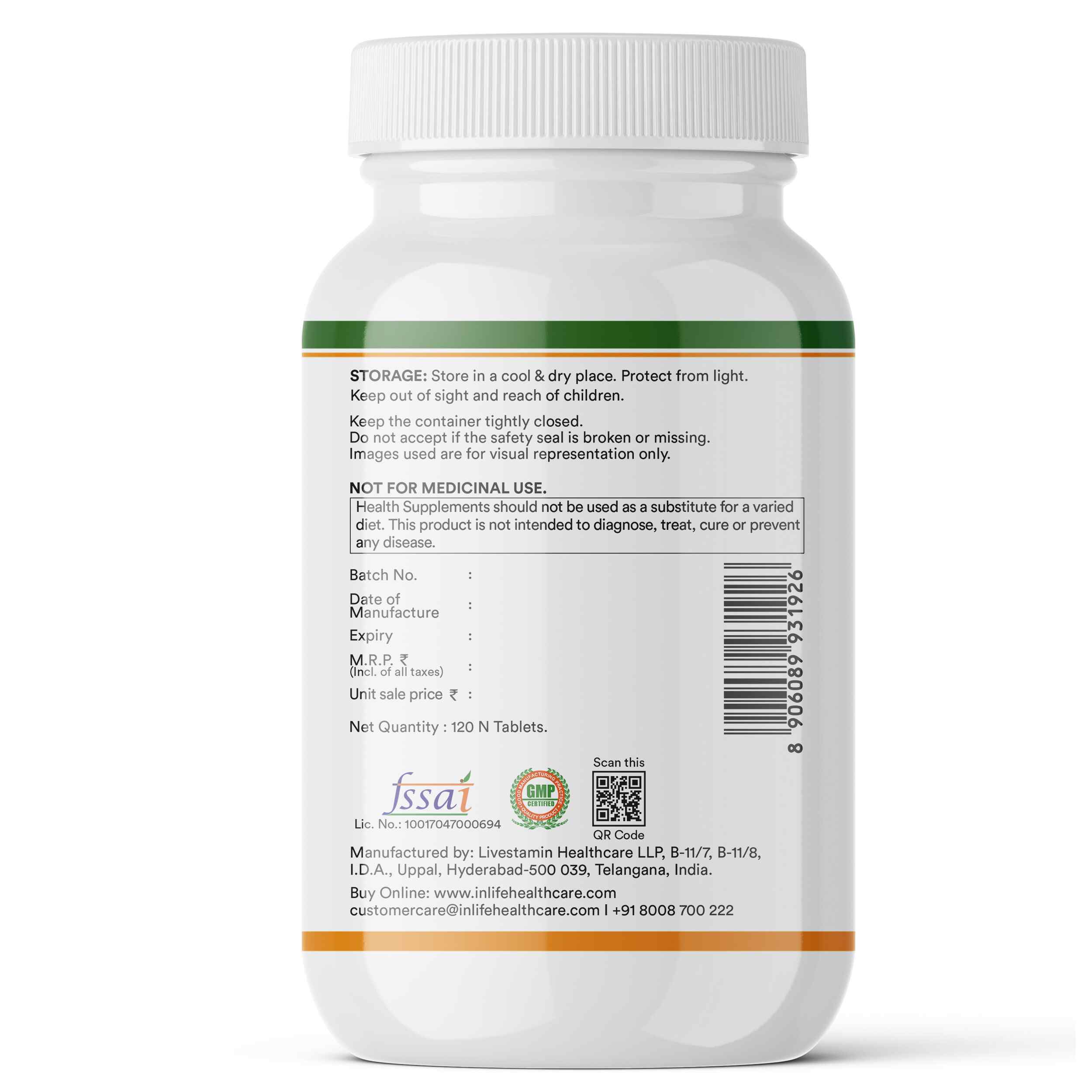 Inlife | Calcium Magnesium Zinc | Vitamin D2 B12 Folic Acid K2 MK7 | Bone Muscle & Joint Health Support | Men Women | 120 Tab