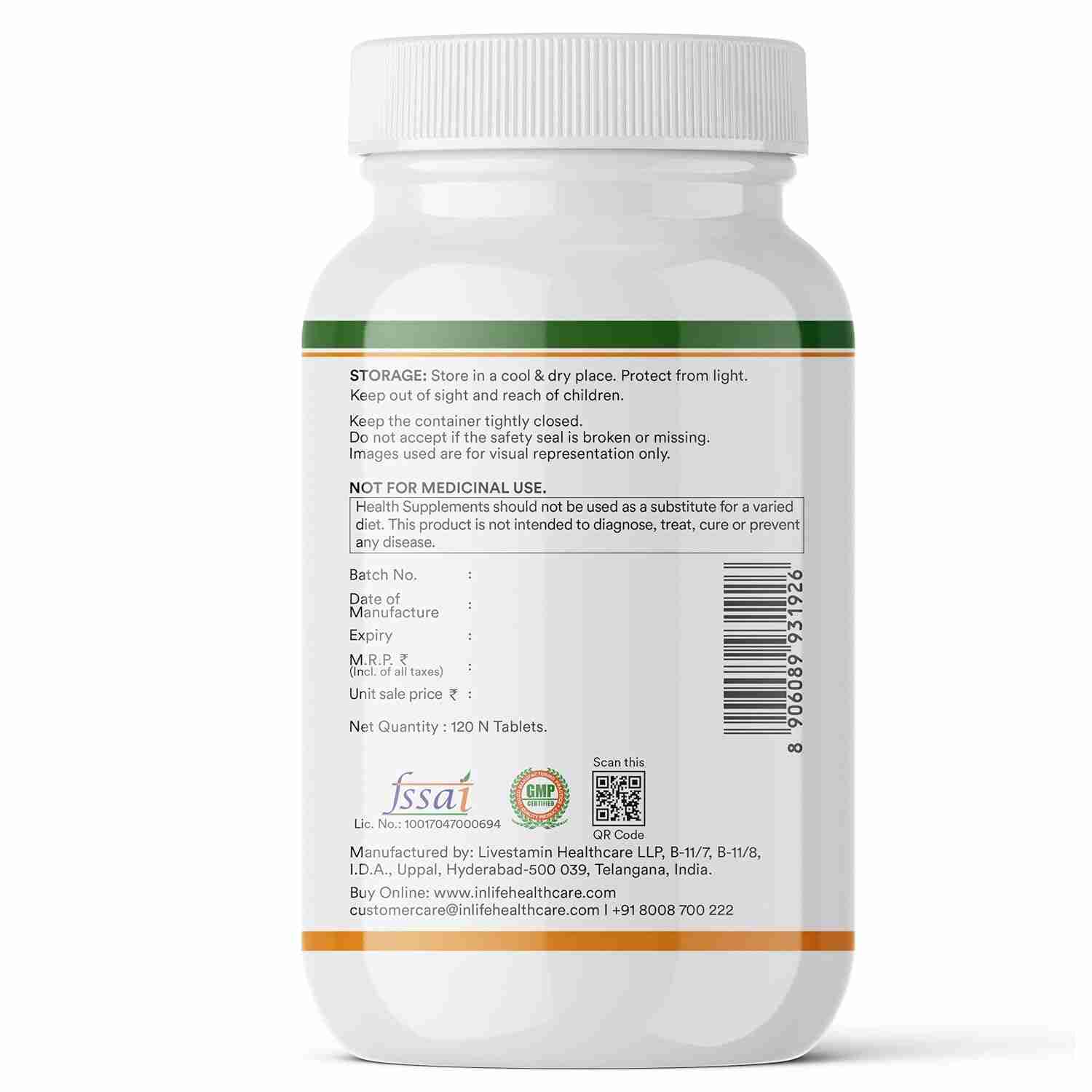 Inlife | Calcium Magnesium Zinc Vitamin D B12 | With K2 & Folic Acid Supplement | Bone & Joint Support Supplement for Women and Men | 120 Tablets (Pack of 1, 120)