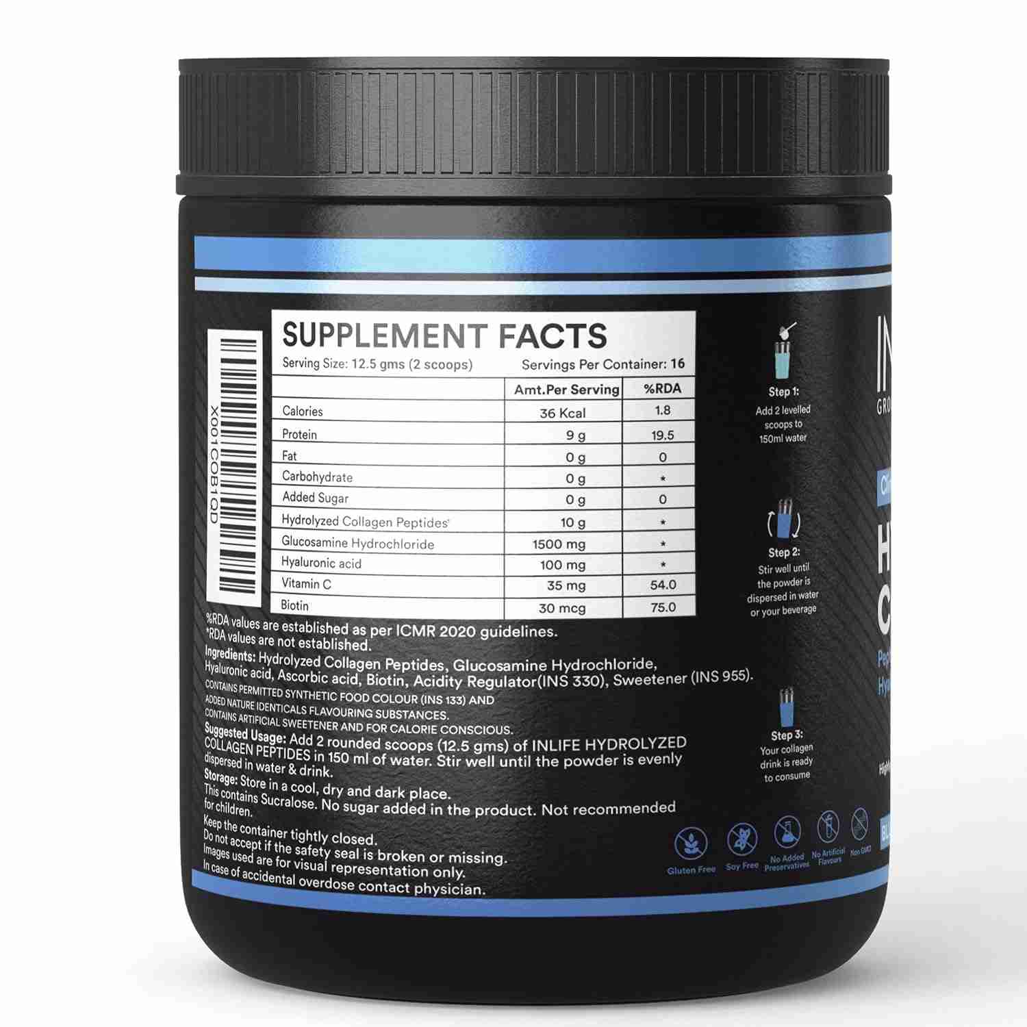 Inlife | Japanese Collagen Supplements for Women & Men | Hydrolyzed Collagen Powder For Skin, Hair & Joints | Clinically Proven Ingredient with Biotin, Hyaluronic Acid (Blueberry, Collagen, 200g)
