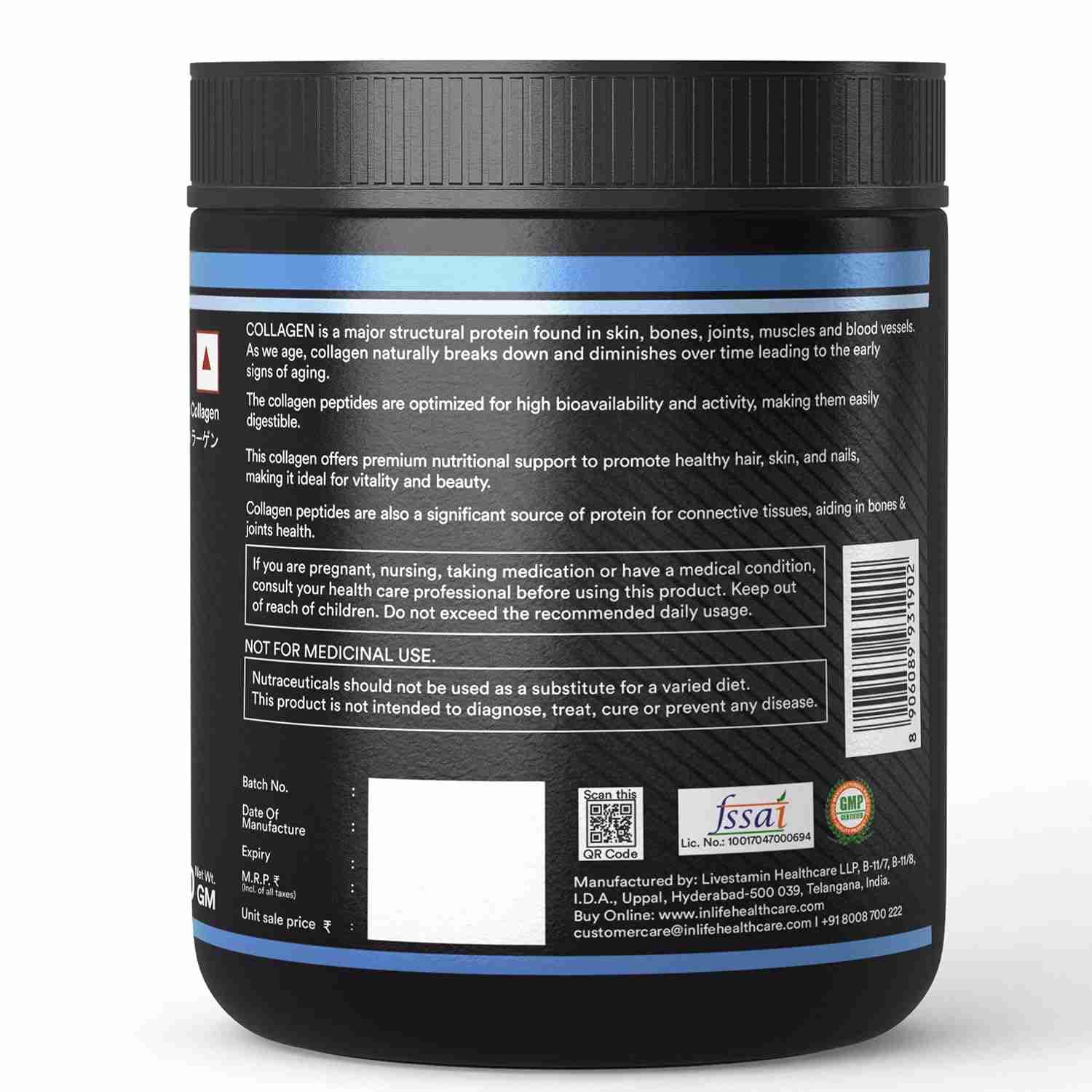 Inlife | Japanese Collagen Supplements for Women & Men | Hydrolyzed Collagen Powder For Skin, Hair & Joints | Clinically Proven Ingredient with Biotin, Hyaluronic Acid (Blueberry, Collagen, 200g)