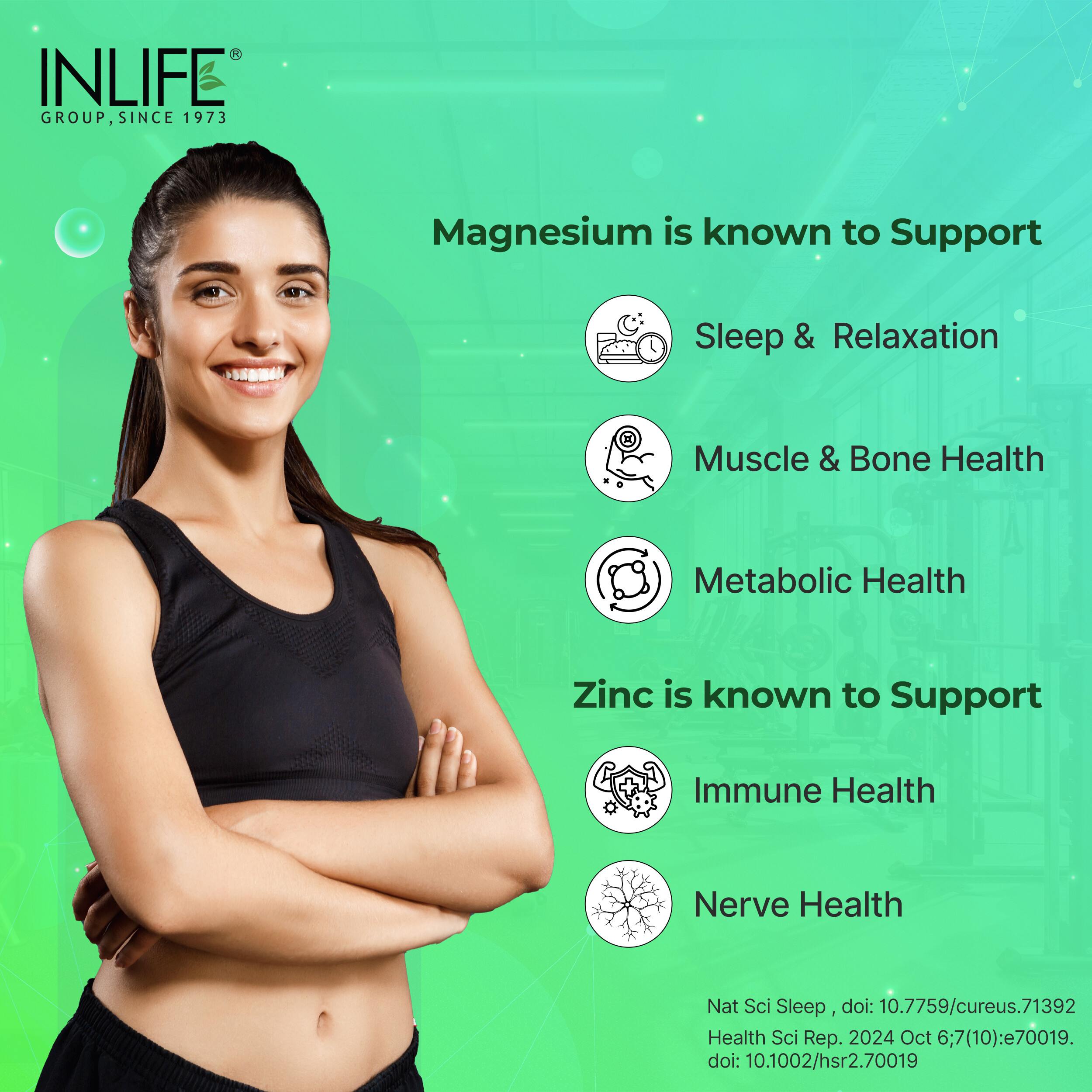 Inlife | Magnesium Glycinate with Zinc Picolinate | Chelated Bisglycinate | Muscle Sleep & Nerve Health | Men Women | 120 Veg Cap