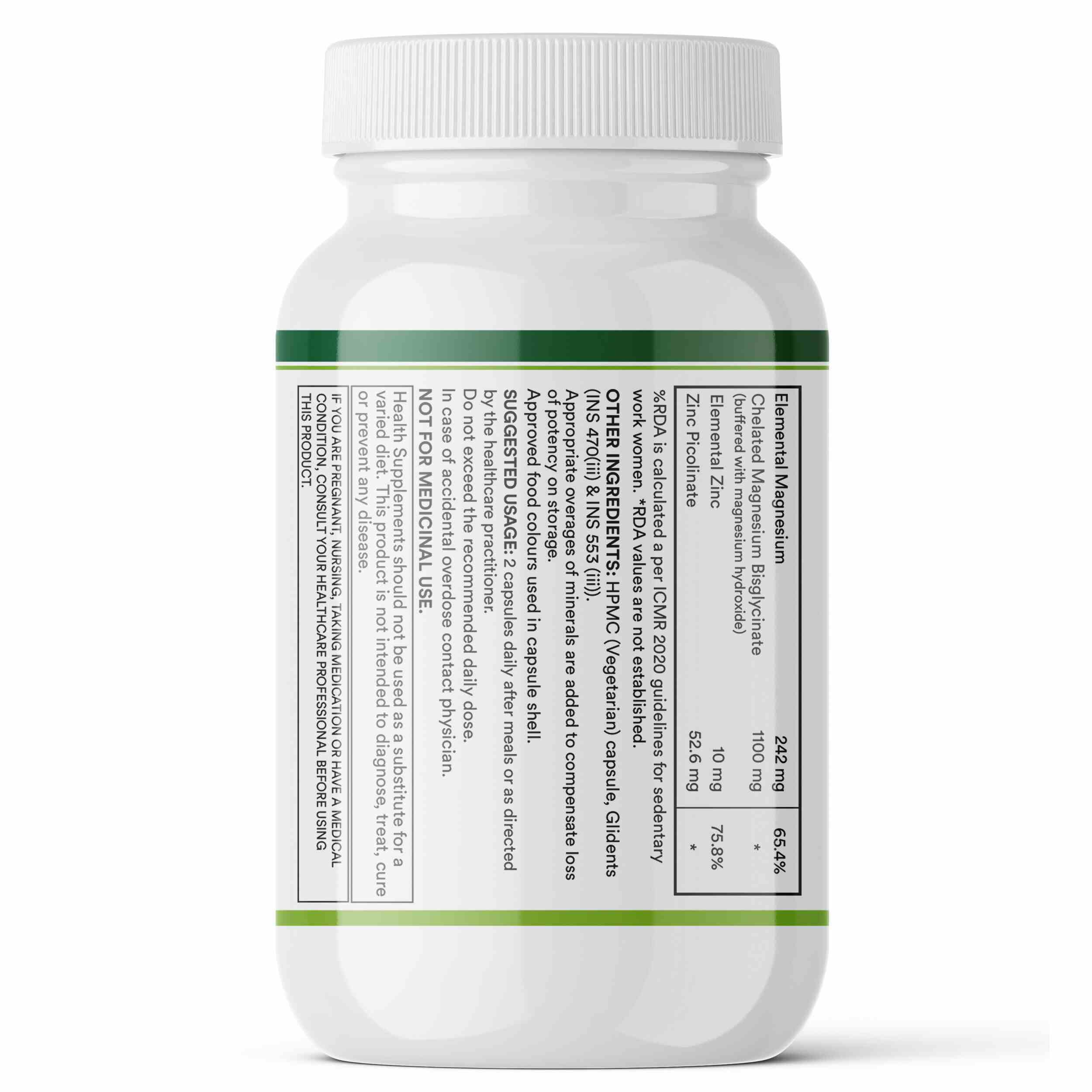 Inlife | Magnesium Glycinate with Zinc Picolinate | Chelated Bisglycinate | Muscle Sleep & Nerve Health | Men Women | 120 Veg Cap