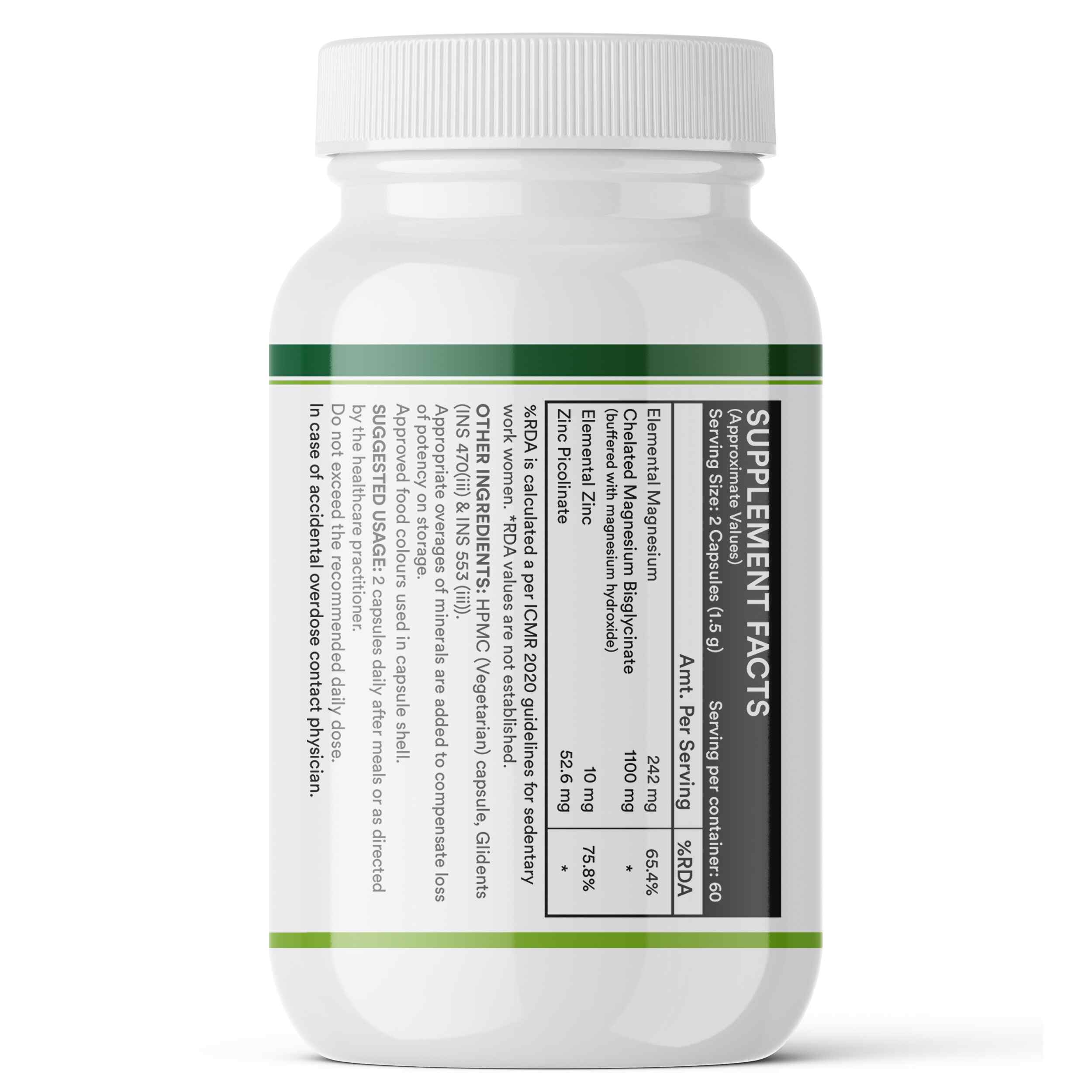 Inlife | Magnesium Glycinate with Zinc Picolinate | Chelated Bisglycinate | Muscle Sleep & Nerve Health | Men Women | 120 Veg Cap