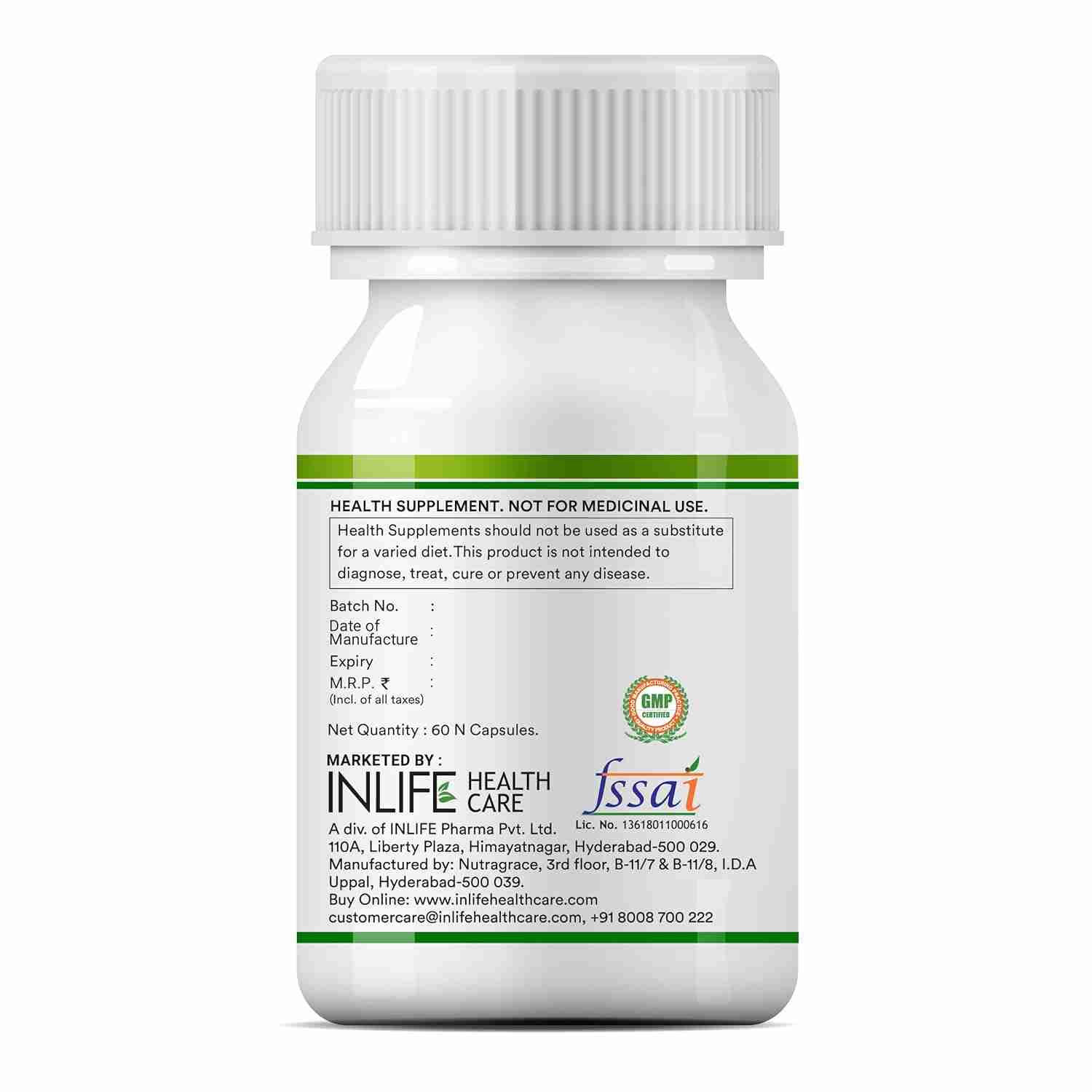 Inlife | Neem Oil 350mg with Peppermint Oil 150mg | Digestive Health & Skin, Hair Care Supplement | Enteric Coated Capsules – 60 Liquid Filled Veg Cap (Pack of 1, 60)