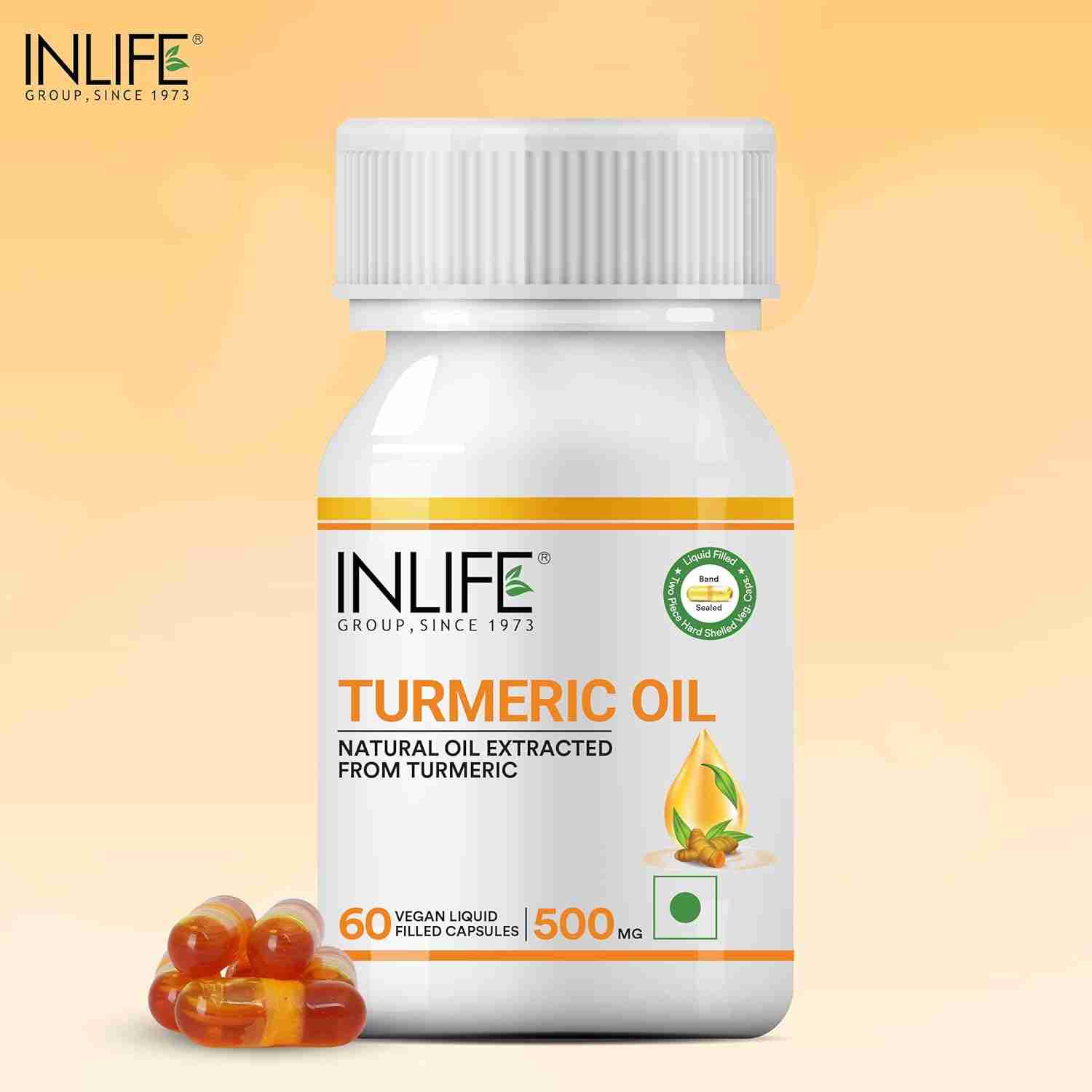 Inlife | Turmeric Oil Capsules | Antioxidant Supplement for Men and Women, 500mg – 60 Liquid Filled Veg Cap (Pack of 1, 60)