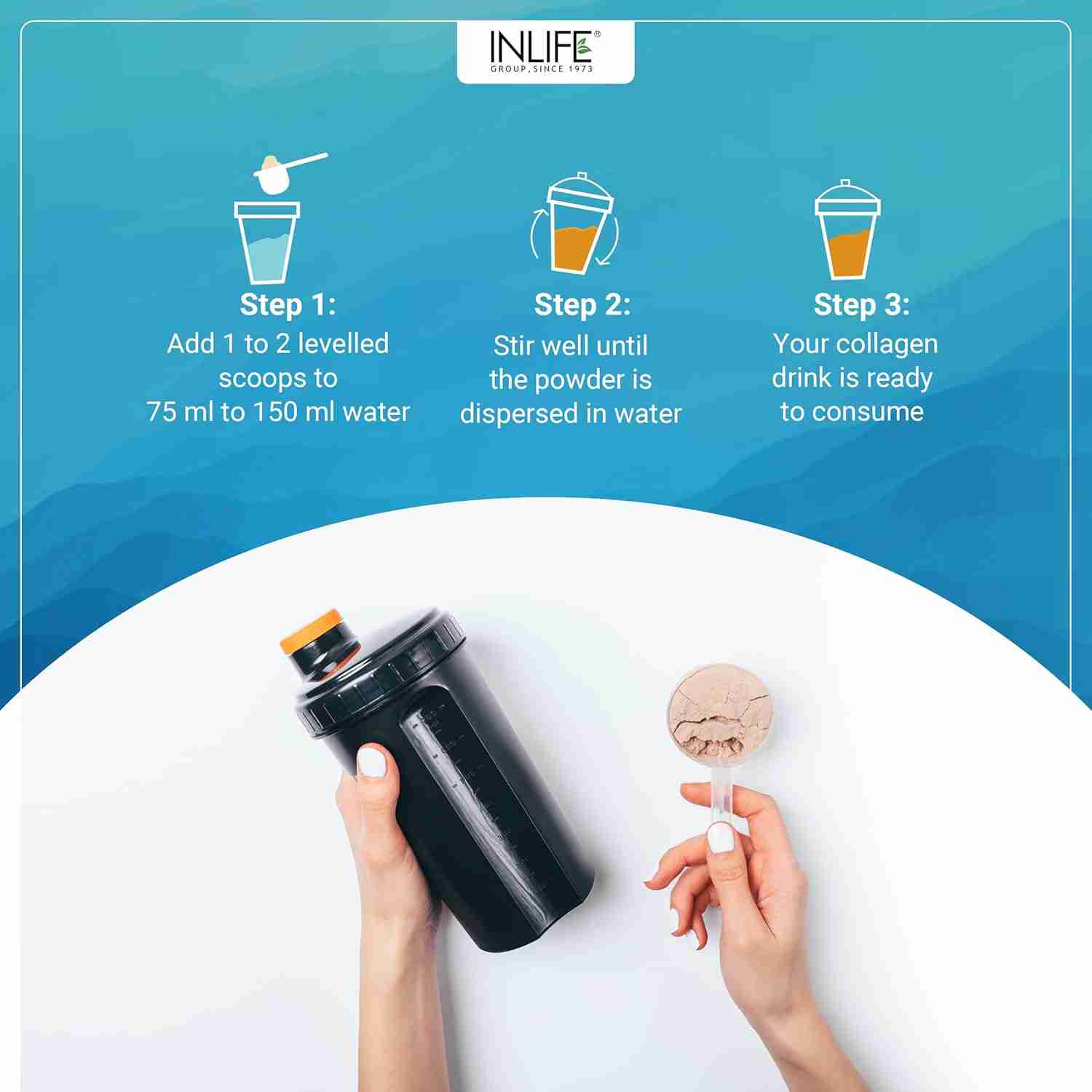 Inlife | Japanese Marine Collagen Supplements for Women & Men | Fish Collagen Powder for Skin & Hair | Clinically Proven Ingredient with Biotin, Hyaluronic Acid, Vitamin C & Glucosamine (Orange, Fish Collagen, 200g)