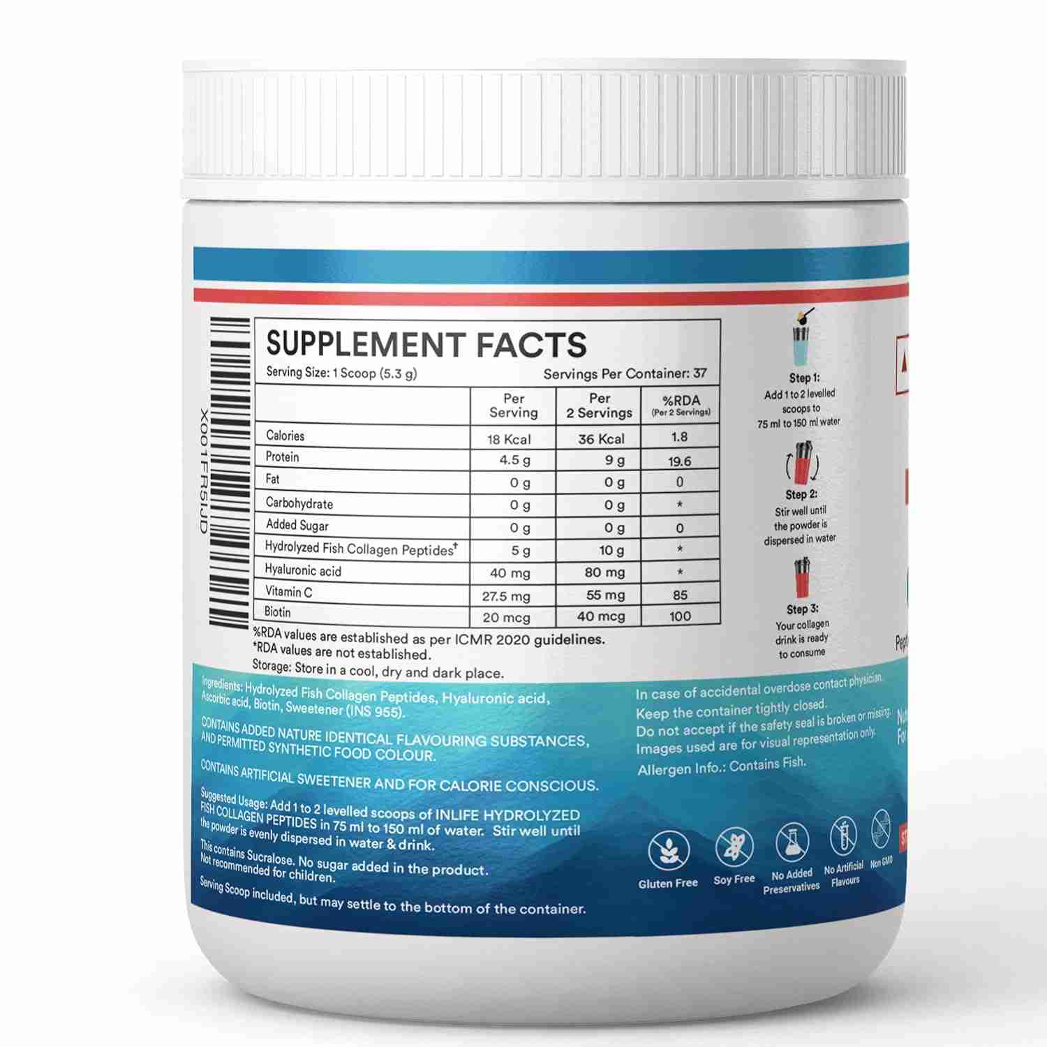 Inlife | Japanese Marine Collagen Supplements for Women & Men | Fish Collagen Powder for Skin & Hair | Clinically Proven Ingredient with Biotin, Hyaluronic Acid, Vitamin C & Glucosamine (Strawberry, Fish Collagen, 200g)