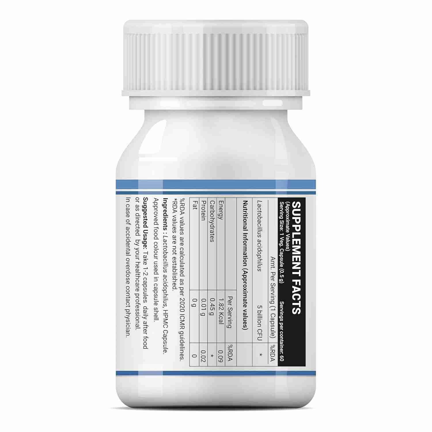 Inlife | Probiotic Lactobacillus Acidophilus 5 billion CFU | Gut Health Supplement for Men Women | Digestive Health, Immunity Booster | Promotes Probiotic Balance – 60 Veg Capsules (Pack of 1, 60)