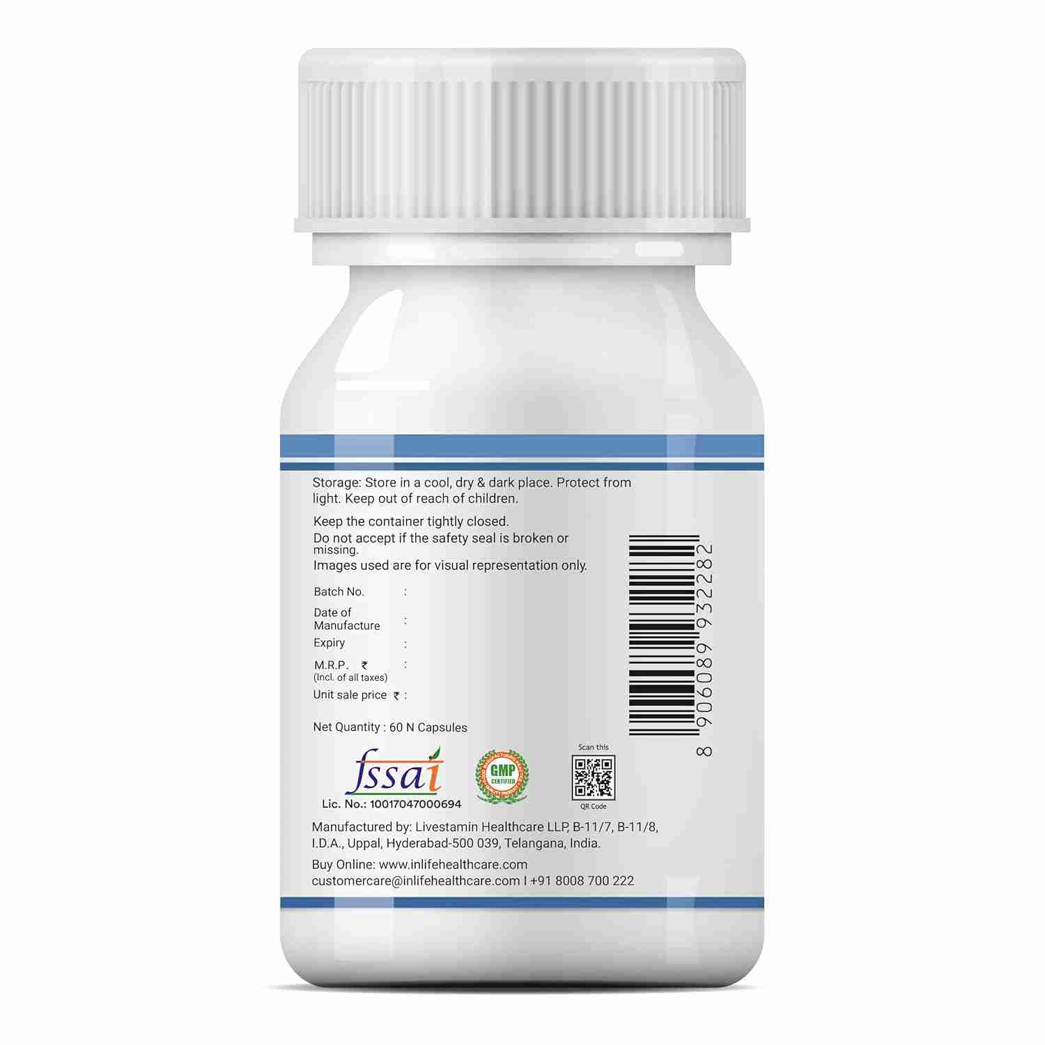 Inlife | Probiotic Lactobacillus Acidophilus 5 billion CFU | Gut Health Supplement for Men Women | Digestive Health, Immunity Booster | Promotes Probiotic Balance – 60 Veg Capsules (Pack of 1, 60)
